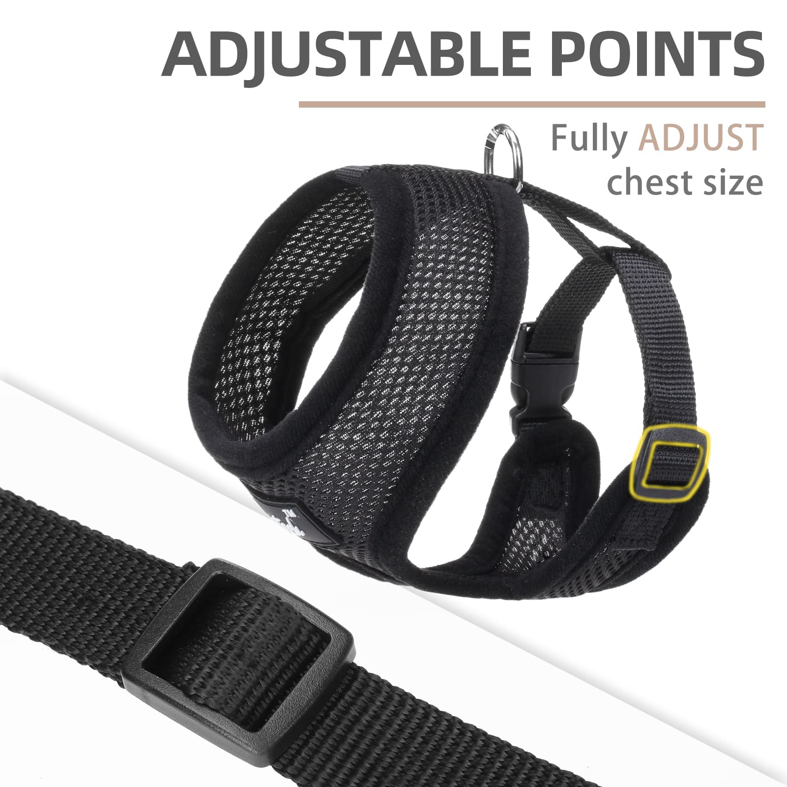 Pupteck Soft Mesh Dog Harness And Leash Set Pet Puppy Cat Comfort Padded Vest No Pull Harnesses, Solid Black, Xs
