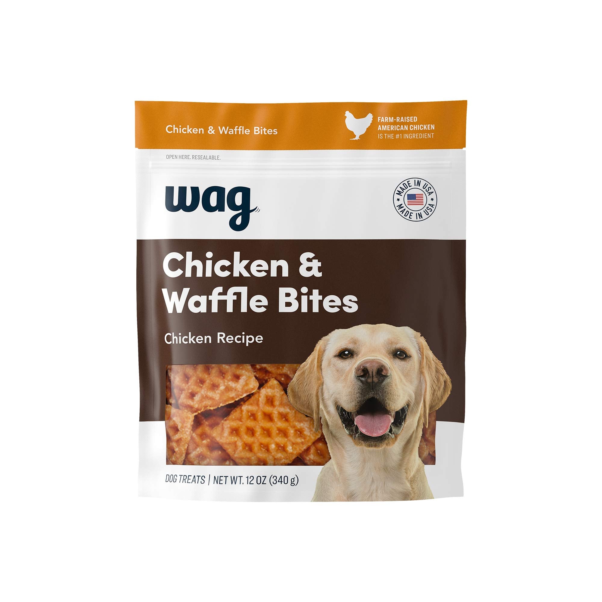 Amazon Brand - Wag Dog Treats, Chicken and Waffle Bites, 12 oz Resealable Pack of 1