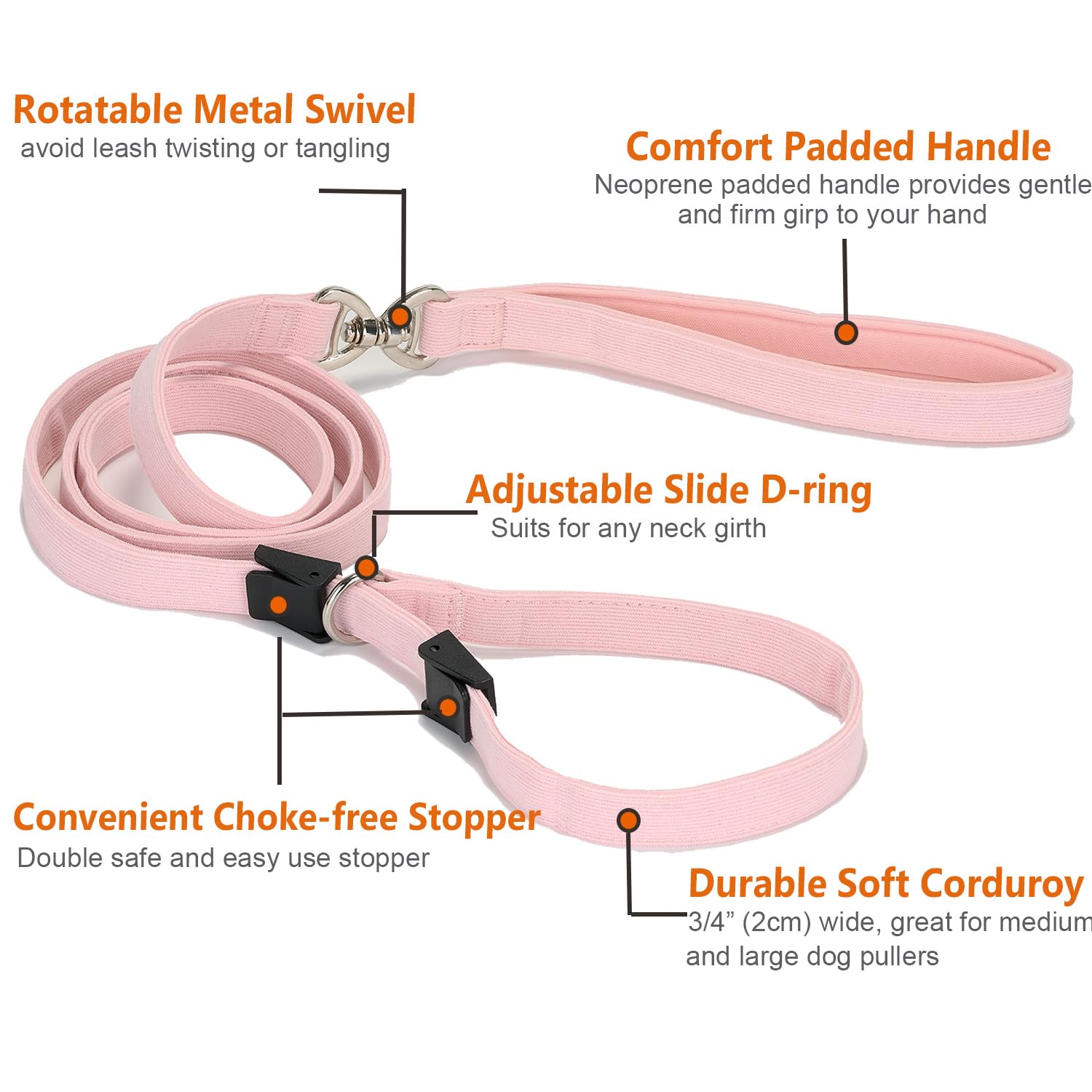 Ewinoom Slip Lead Dog Leash,Soft Corduroy 6 Ft Dog Training Leash For Medium Large Dogs,No Pull Slip Leash And Collar With Padde