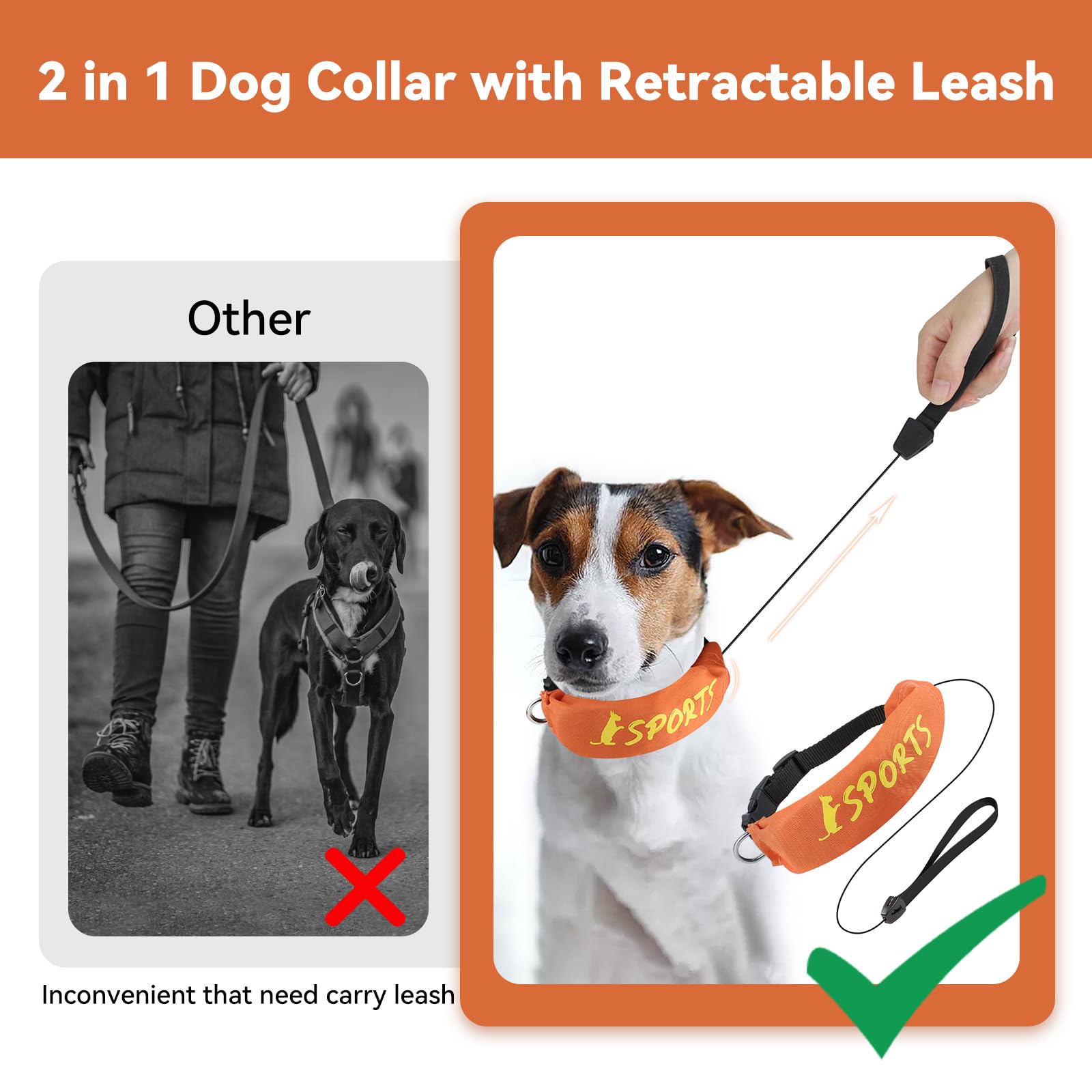 Namsan Retractable Dog Leash Collar For Small To Medium Dogs, Dog Collar With Retractable Leash Built-In, All-In-One, Adjustable