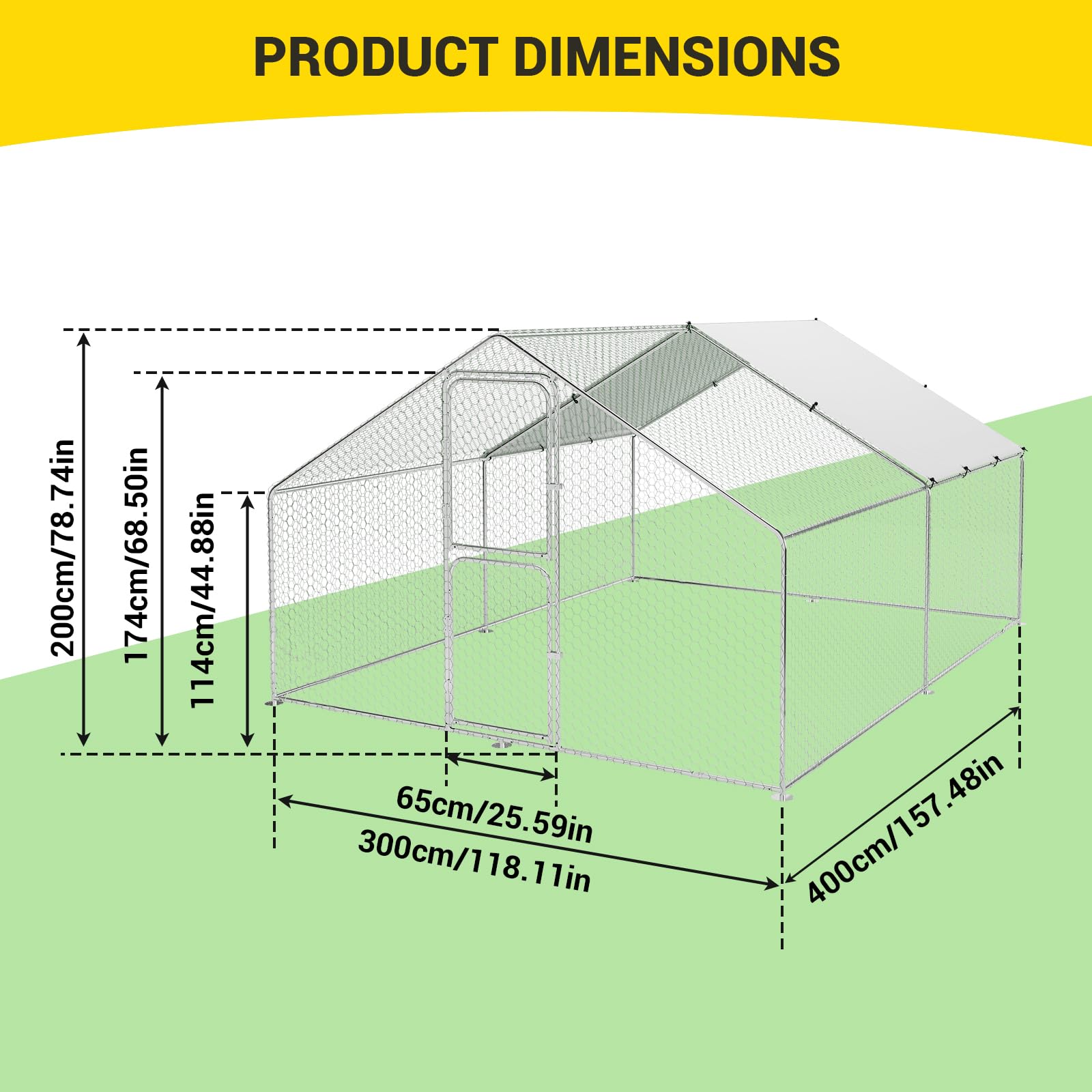Garvee Large Metal Chicken Coop with Waterproof and Anti-UV Cover, Walk-in Poultry Cage, Large Chicken Pen, Outdoor Hen Run Hous