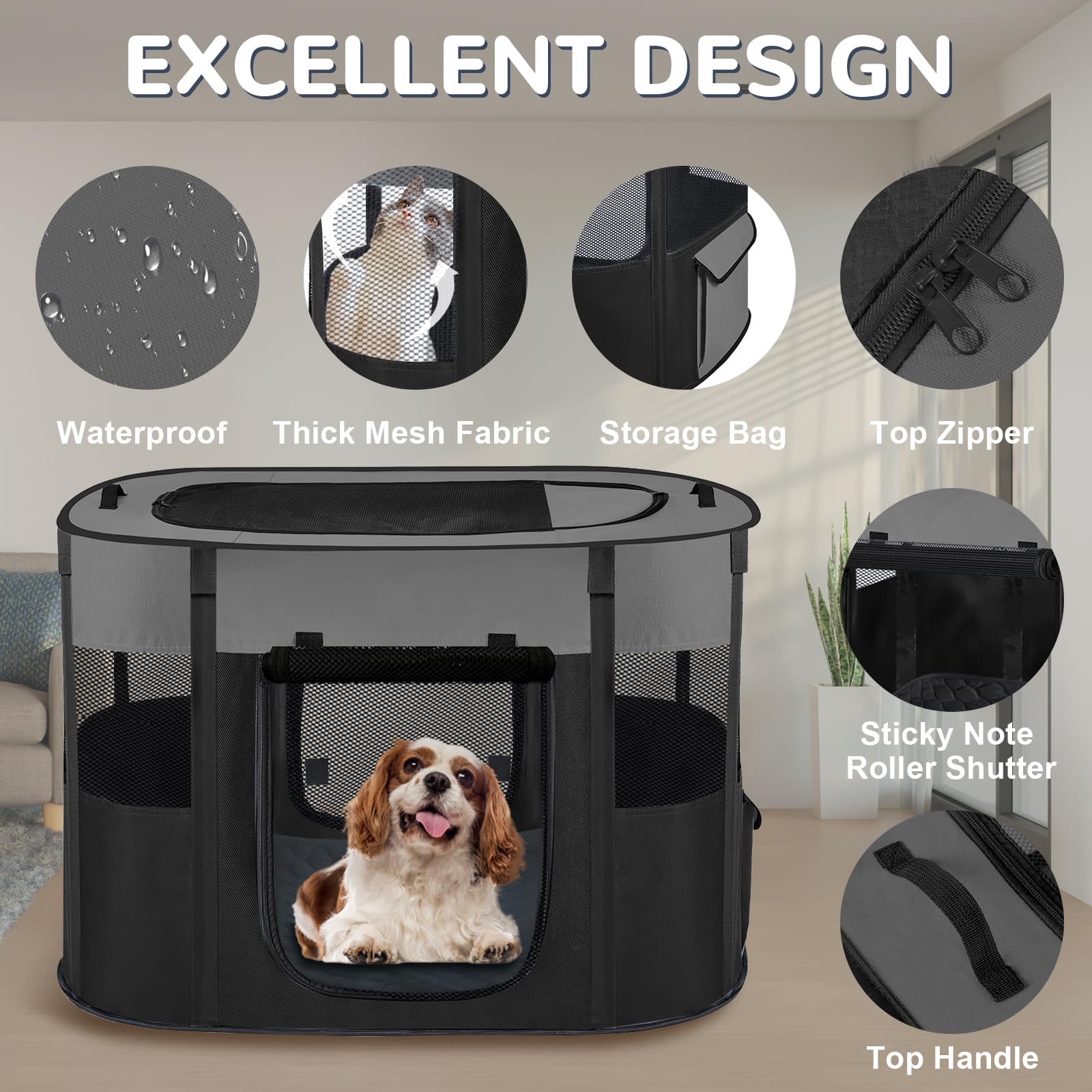 Dog Playpen,Cat Crate,Portable Pet Playpen, Foldable Kennel For Puppy Kitten Rabbit,Breathable Shade Cover,Indoor Outdoor Travel