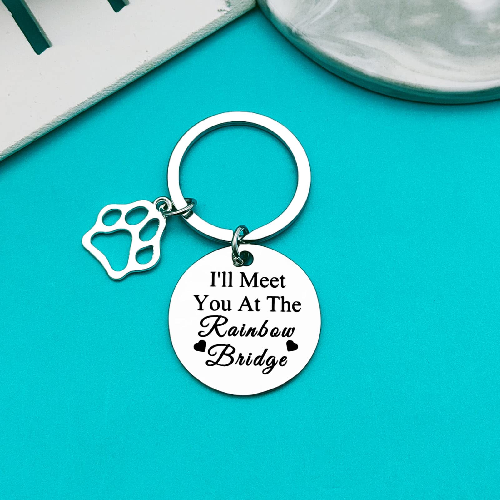 Xiahuyu Pet Memorial Keychain Pet Loss Gifts I'Ll Meet You At The Rainbow Bridge Keychain Cat Dog Memorial Gifts Pet Owner Remem
