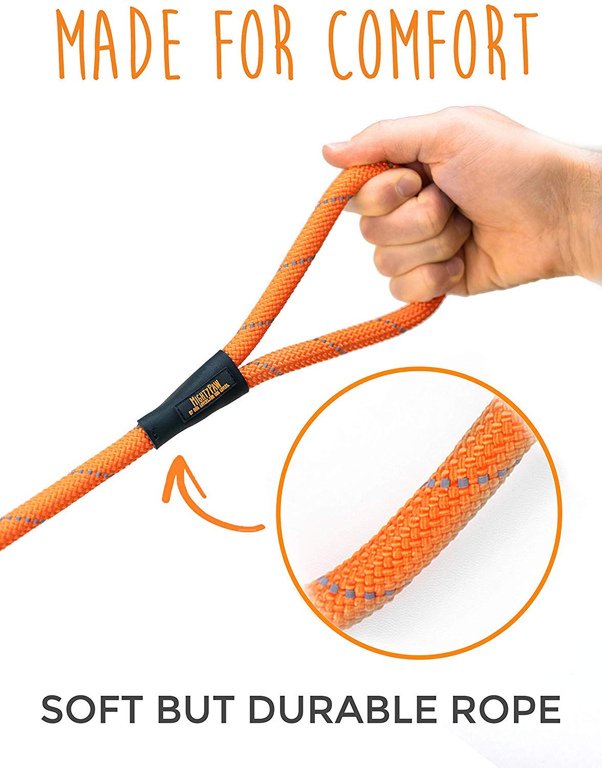 Mighty Paw 6' Slip Dog Leash - Gentle Correction With No More Pulling - Rock Climbers Rope For Ultimate Strength - Universal Design - One Size Fits All - Control When You Need It - Reflective Thread