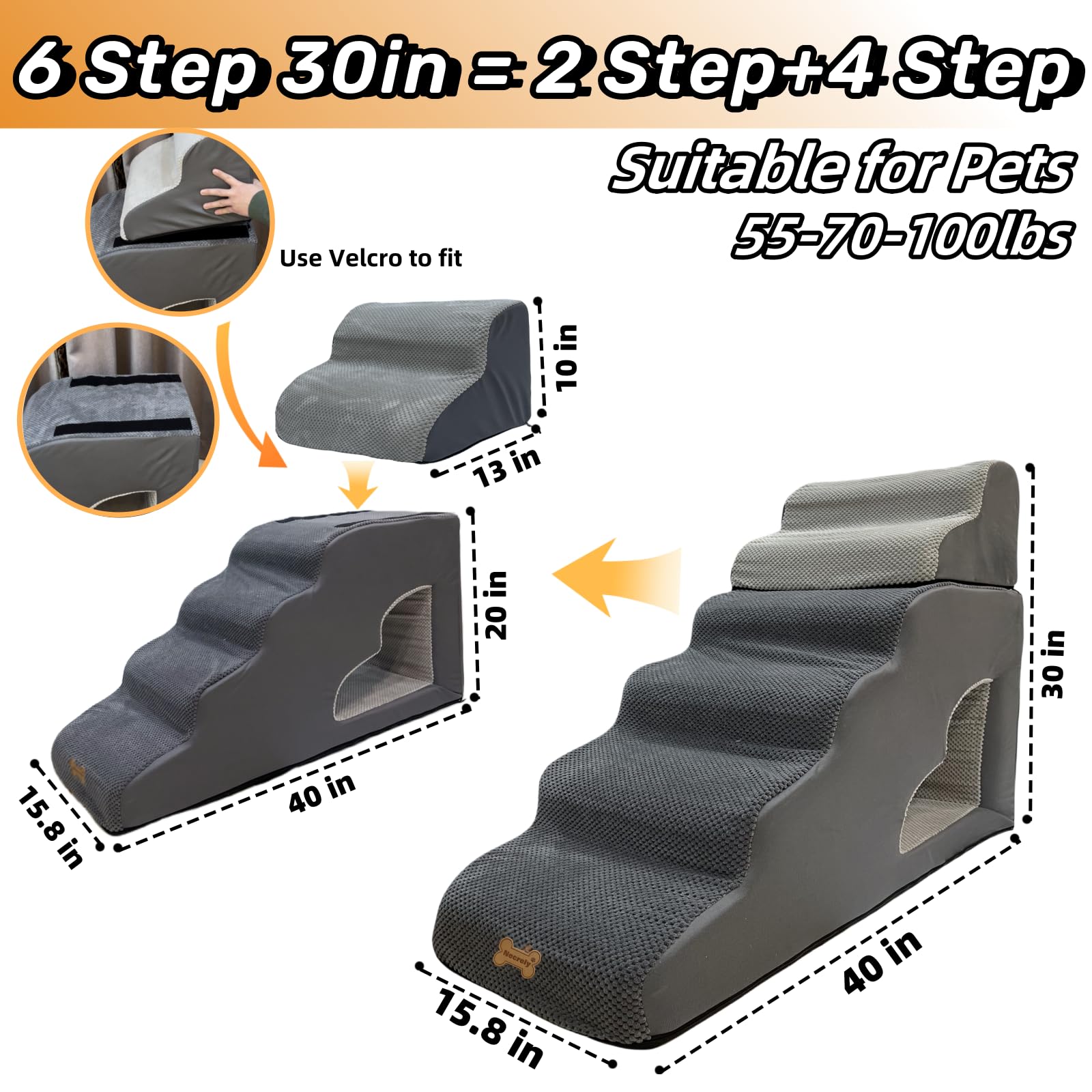 Dog Stairs For Small Dogs To 30 Inches High Beds, 6 Step Dog Ramp Stair For 18-36 Inches Couch-Bed,Pet Stairs For Small Old Medu