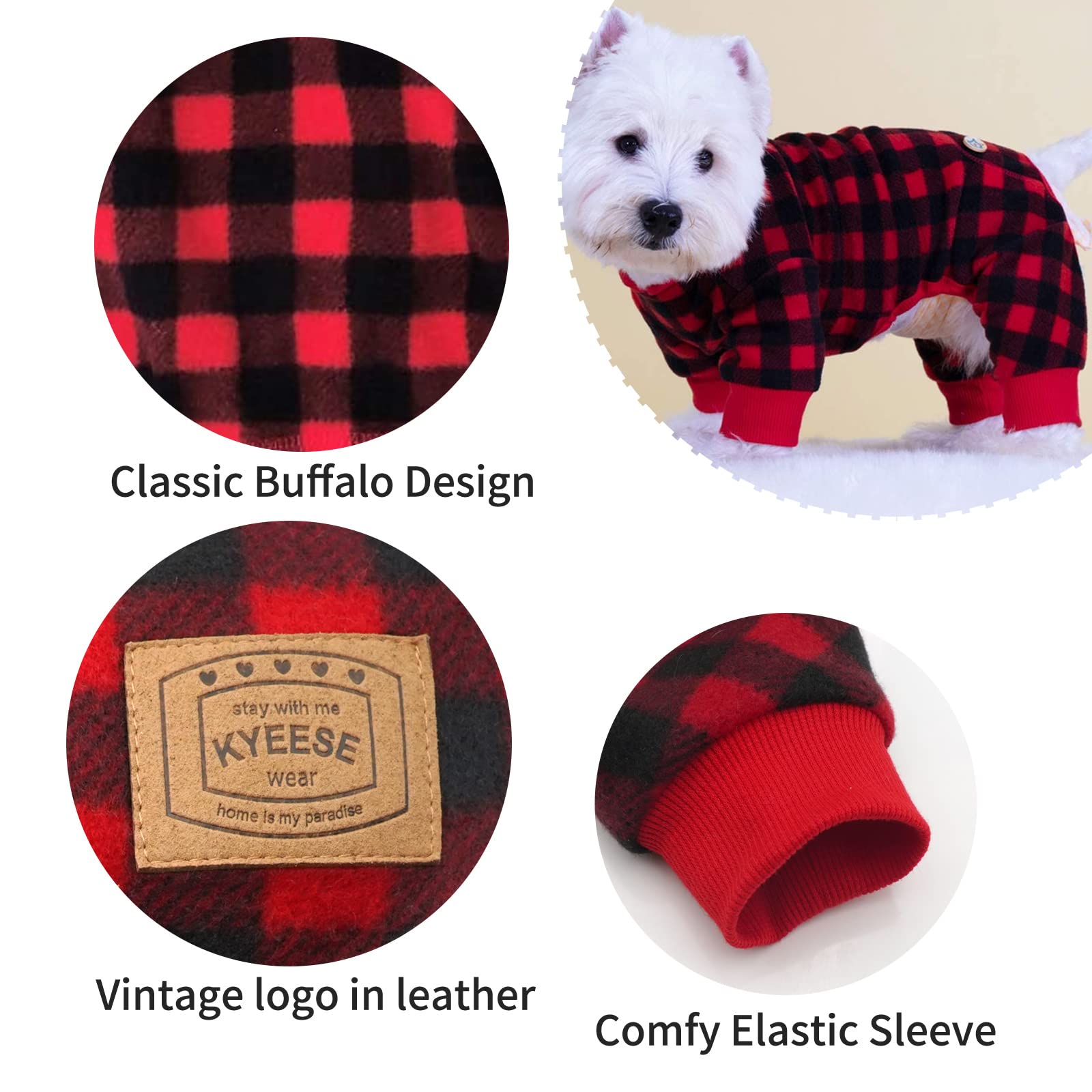 Kyeese Dog Pajamas For Small Dogs Plaid For Small Dogs Red Buffalo Check Dog Pajamas Onesie