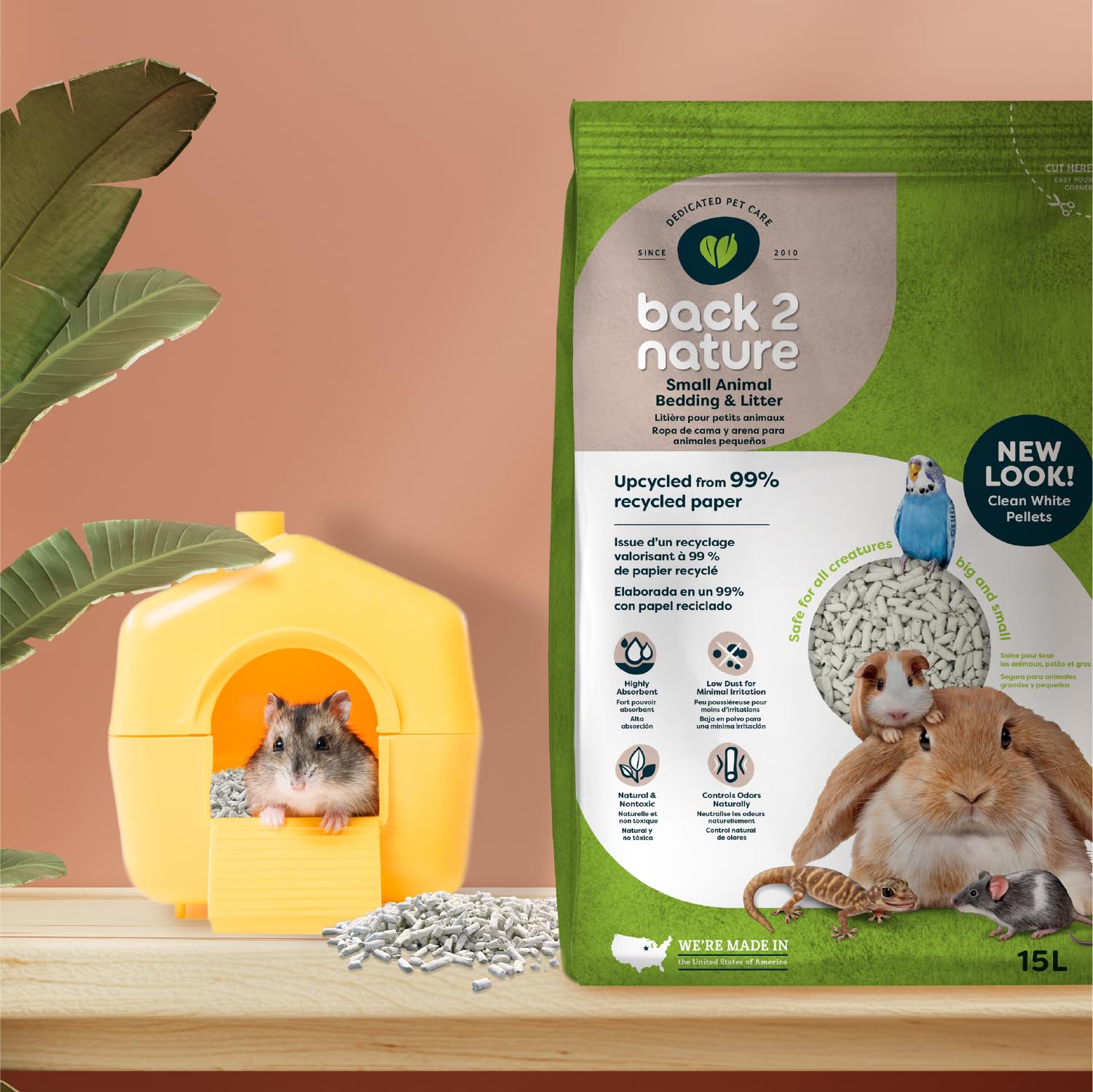 Back 2 Nature Small Animal Bedding & Litter - Upcycled From 99% Recycled Paper | Highly Absorbent & Long Lasting Odor Control |