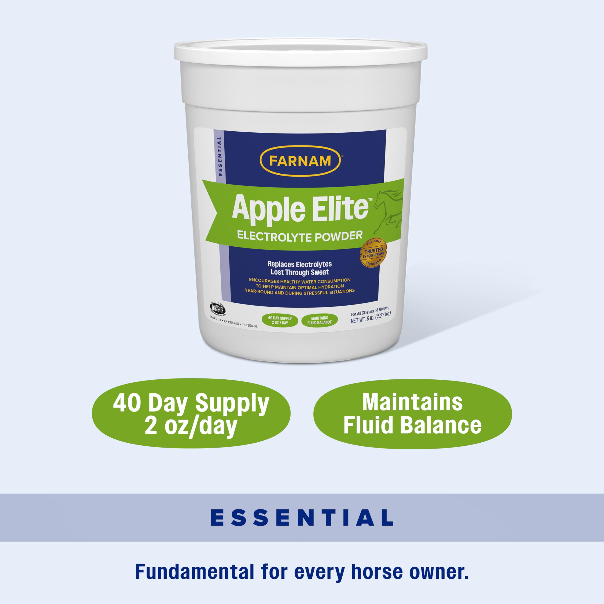 Farnam Apple Elite Horse Electrolyte Powder, Replaces minerals lost in sweat during exercise, extreme weather & stressful condit