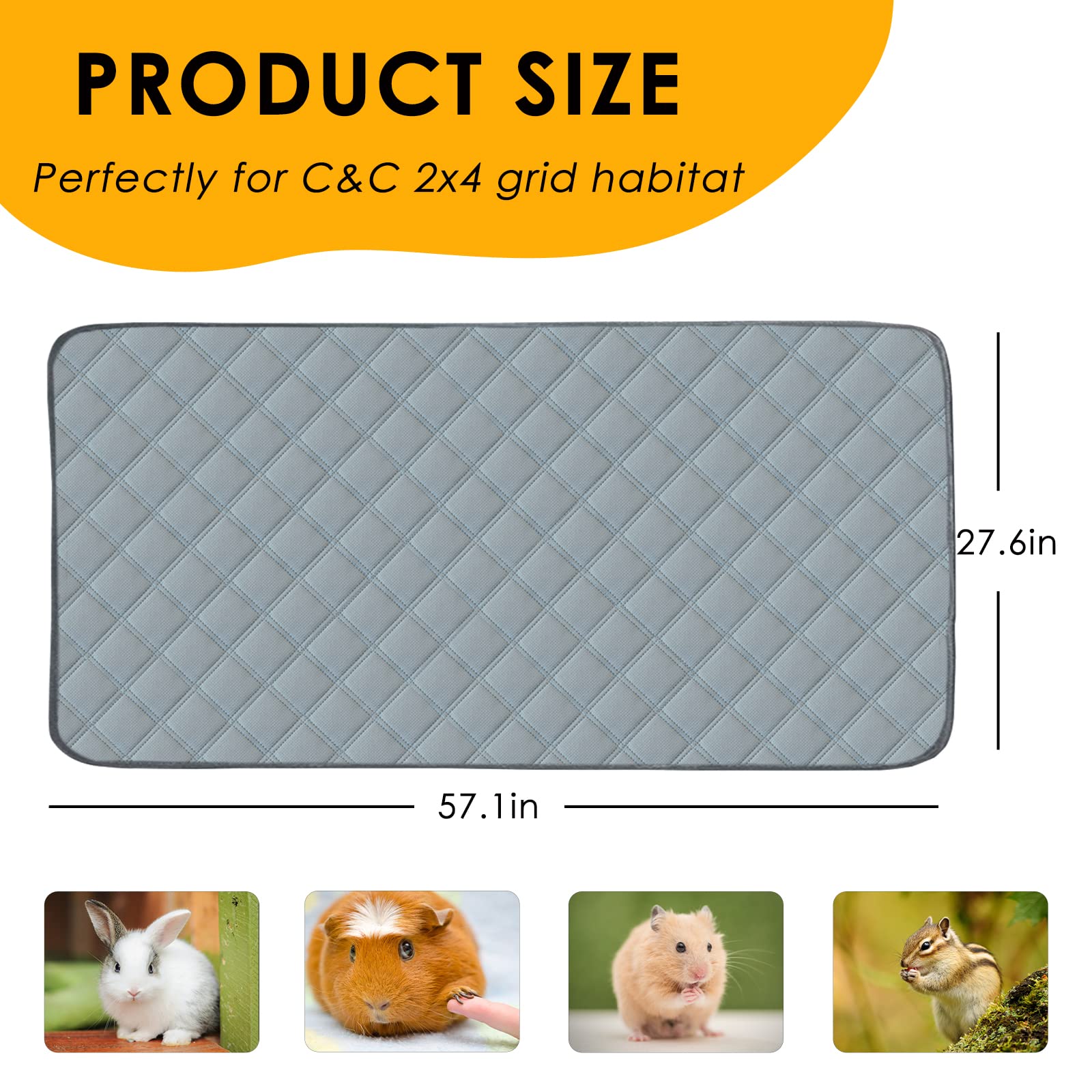 Mooydee 2 Pack Guinea Pig Cage Liners For C&C 2X4 Habitat Washable Guinea Pig Bedding Super Absorbent | Waterproof | Non Slip| R