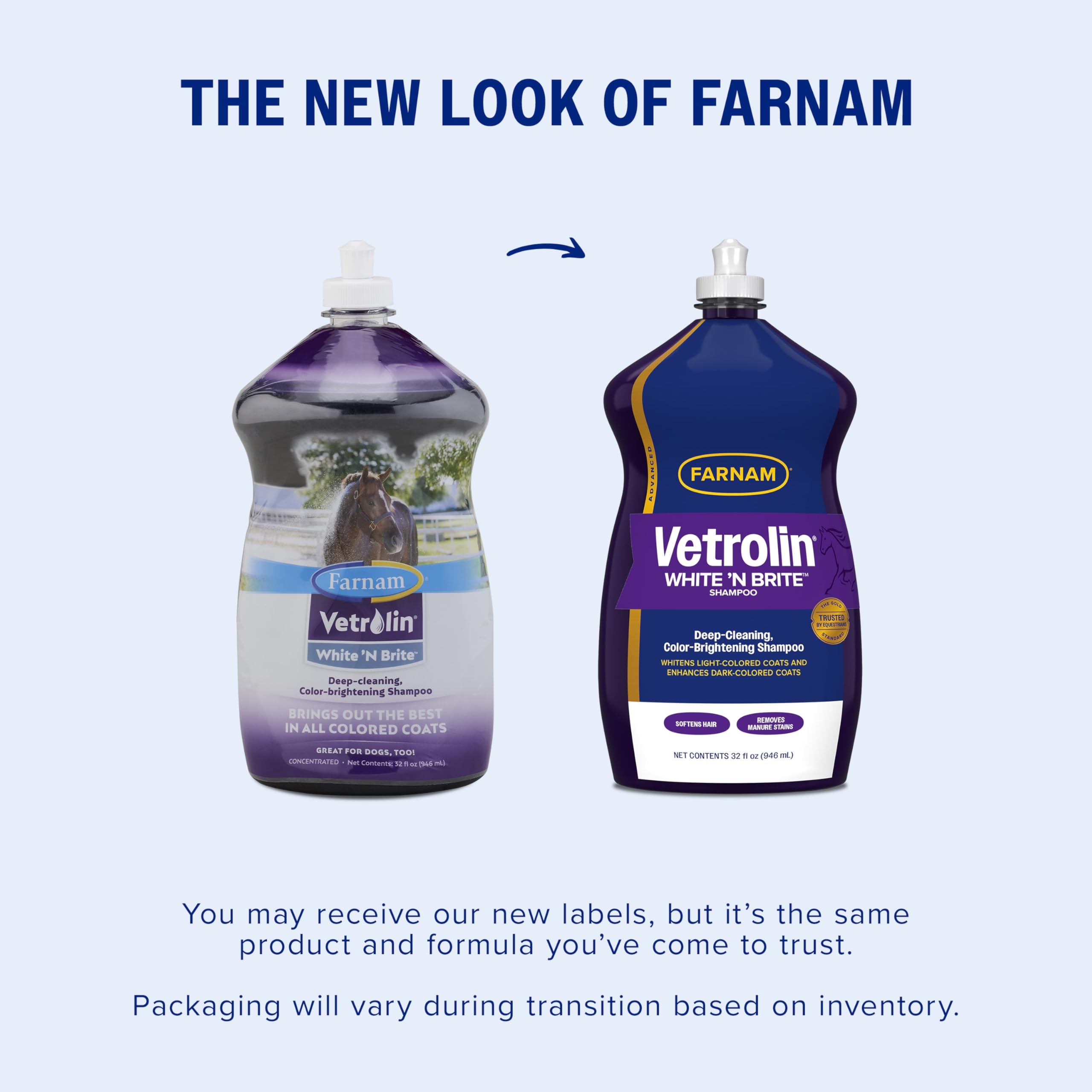 Farnam Vetrolin White N Brite Shampoo, Deep Cleaning and Color Brightening Shampoo for Horses and Dogs, 32 ounces -Like New