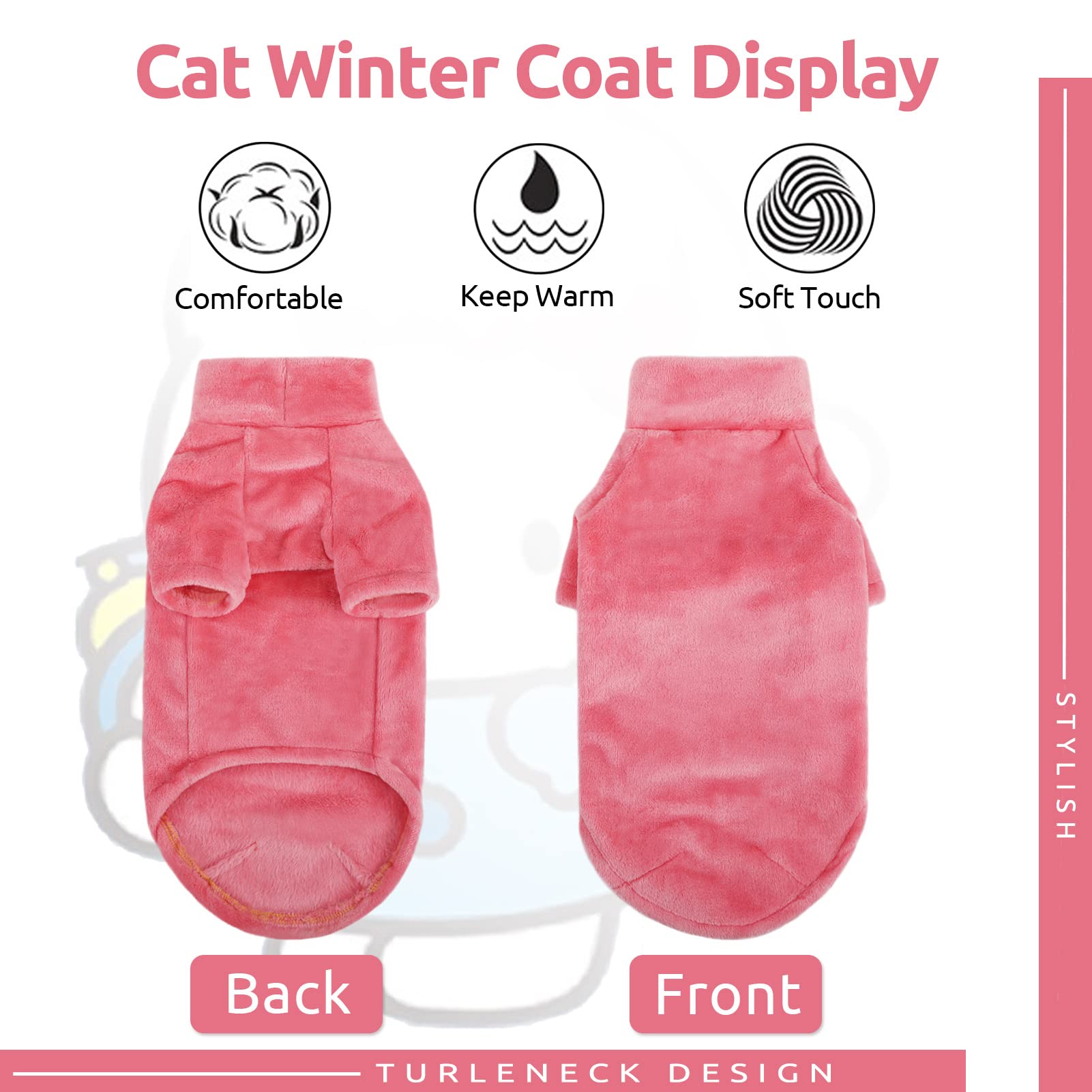 Sunfura Turtleneck Sweater Coat For Cat, Kitten Fleece Winter Pullover Vest Cat Cozy Soft Pajamas With Sleeves For Puppy Cats, P