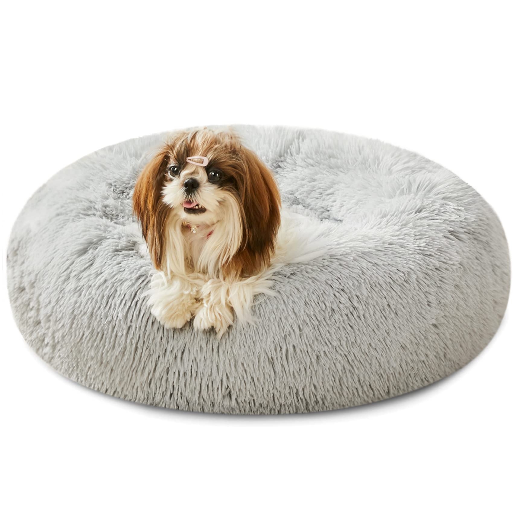 Calming Dog Bed & Cat Bed, Anti-Anxiety Donut Cuddler Beds, Cozy Soft Round Beds, Fluffy Faux Fur Plush Bed For Small Medium Dog