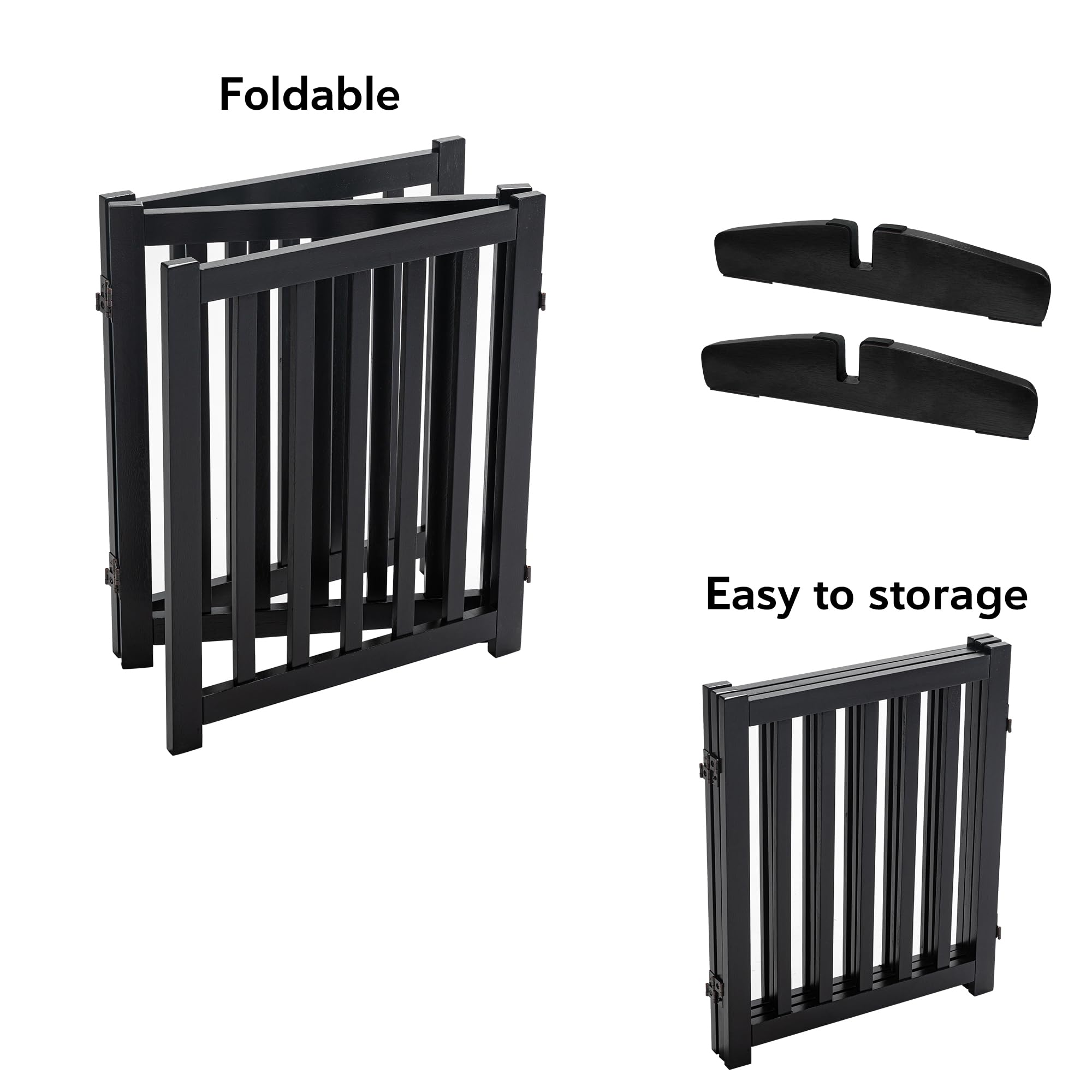 Lzrs Solid Hardwood Freestanding Pet Gate,Wooden Dog Gates For Doorways,Nature Wood Dog Gates For The House,Dog Gate For Stairs,Freestanding Indoor Gate Safety Fence,Black,30' Height-3 Panels