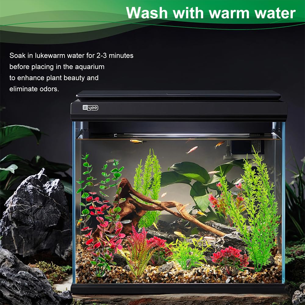 ViiWxx 18-Piece Artificial Aquarium Plants Decorations - Large Set with Red & Green Foliage, Fish Tank Decor for Betta, Goldfish