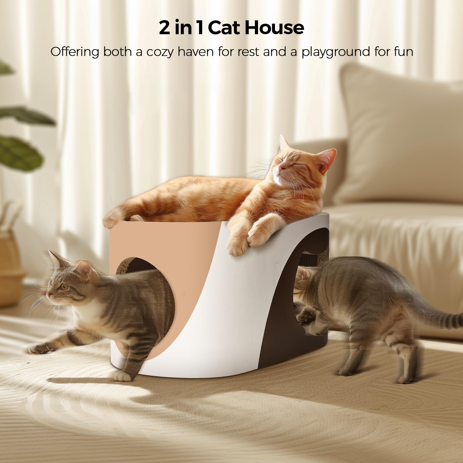Msbc Big Cat Scratcher Lounge, Corrugated Cardboard Cat Scratcher House With Hole, Large Scratching Lounger Bed, Cat Scratching