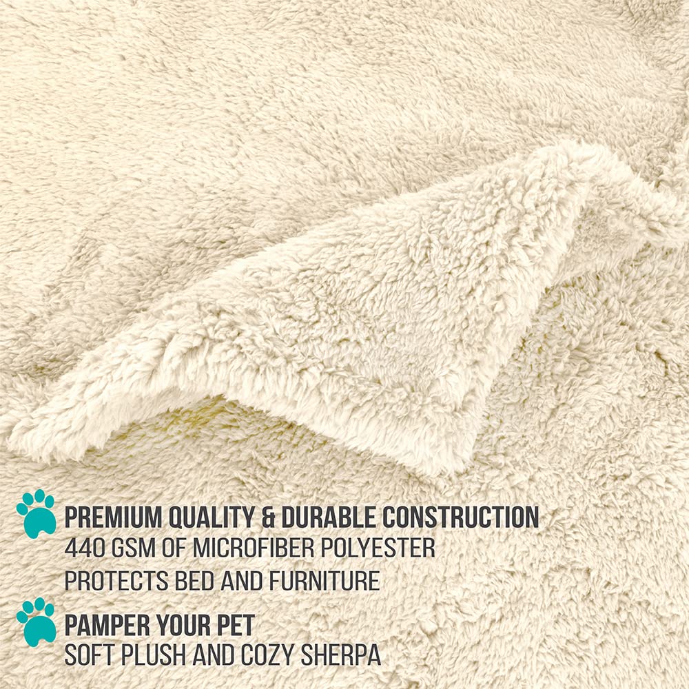 Petami Fluffy Waterproof Dog Blanket Fleece | Soft Warm Pet Fleece Throw For Large Dogs And Cats | Fuzzy Furry Plush Sherpa Throw Furniture Protector Sofa Couch Queen Bed (Beige Cream, 90X90)