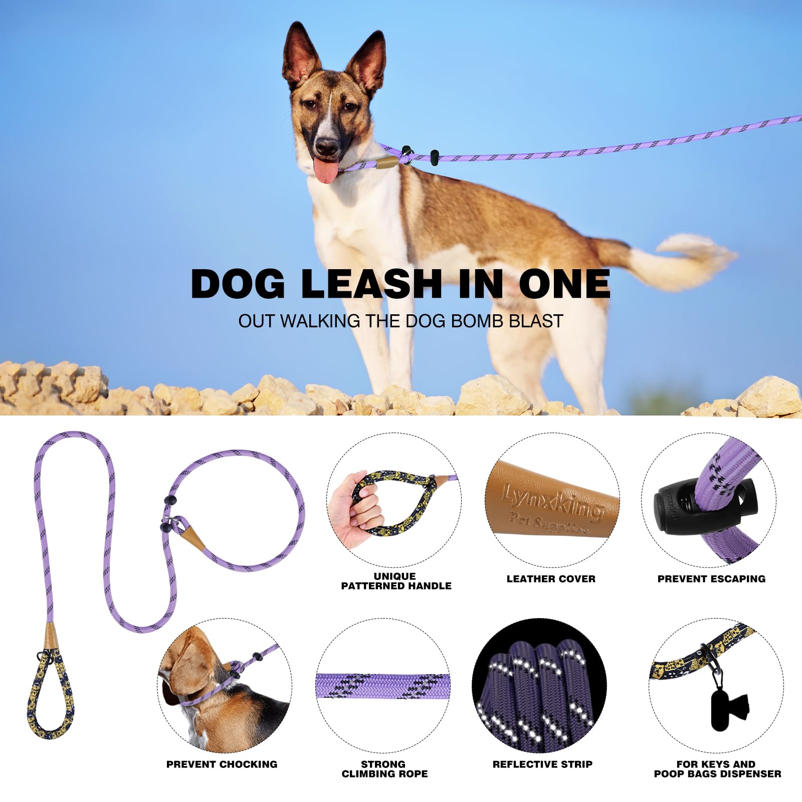 Lynxking Slip Lead Dog Leash Reflective, Heavy Duty Comfortable Strong Rope For Large Medium Small Dogs No Pull Pet Training (Li