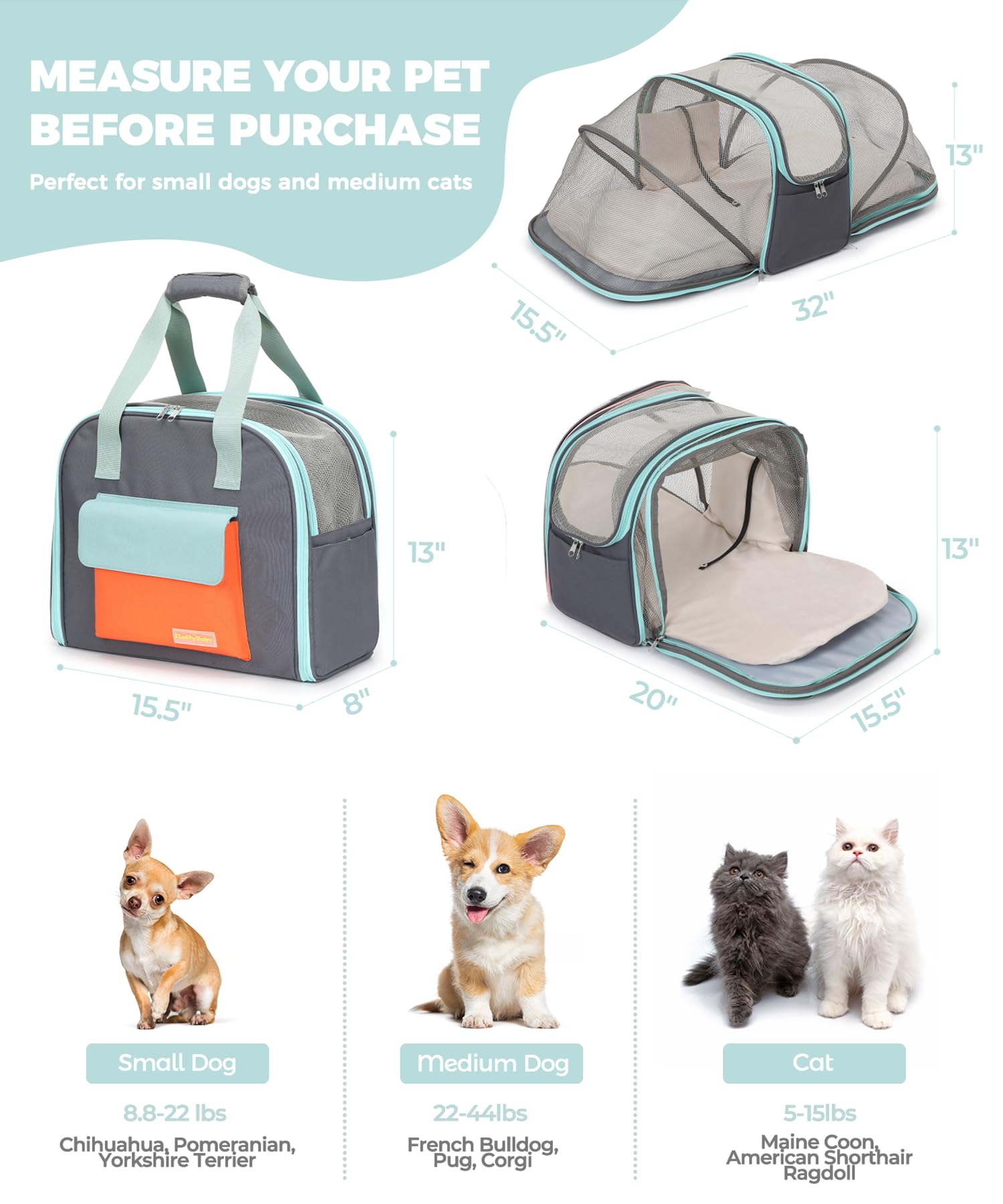 Expandable Pet Carrier Backpack, Cat Carrier Backpacks with Breathable Mesh for Cats Small Dogs Puppies Up to 25 Lbs Airline App