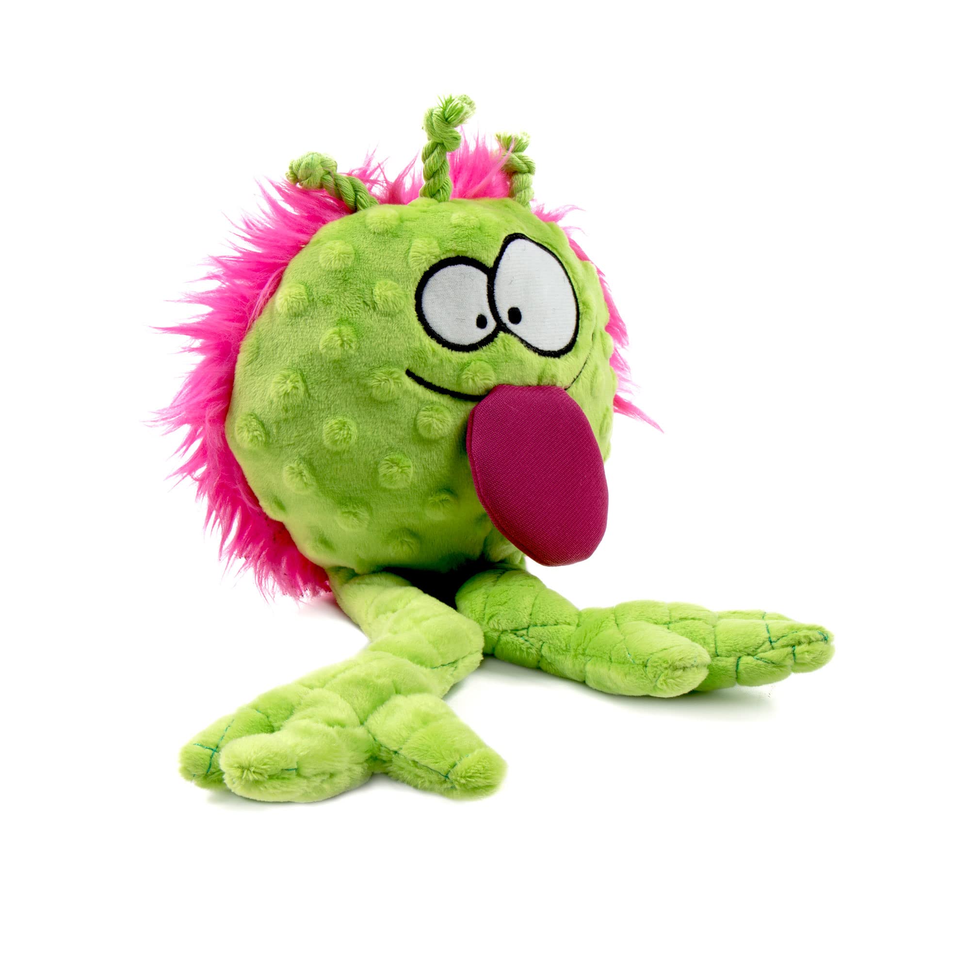 goDog PlayClean Germs Squeaky Plush Dog Toy with Odor-Eliminating Essential Oils, Chew Guard Technology - Lime, Large