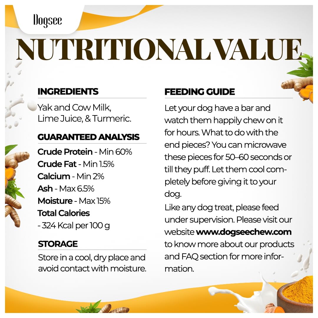 Dogsee Himalayan Yak Cheese with Turmeric 1lb (Small - 13 Pieces) | Rawhide-Free Treats for Small Dogs | Supports Joint Health |