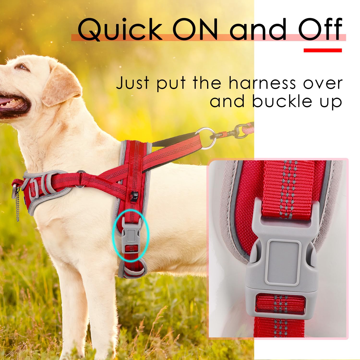Adventuremore Dog Harness For Large Dogs No Pull, Sport Dog Halter Harness Reflective Breathable Dog Vest Escape Proof Dog Harness With Easy Control Front Clip Handle For Training Walking Xl Red