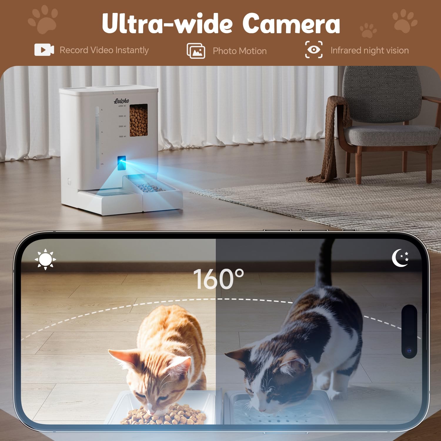 Automatic Cat Feeder with Camera,5G/2.4G WiFi Pet Feeder,2K HD Video and Night Vision,Easy APP Operation,Low Food and Food Clogging APP Tips,Water and Grain Large Capacity Feeder -Like New