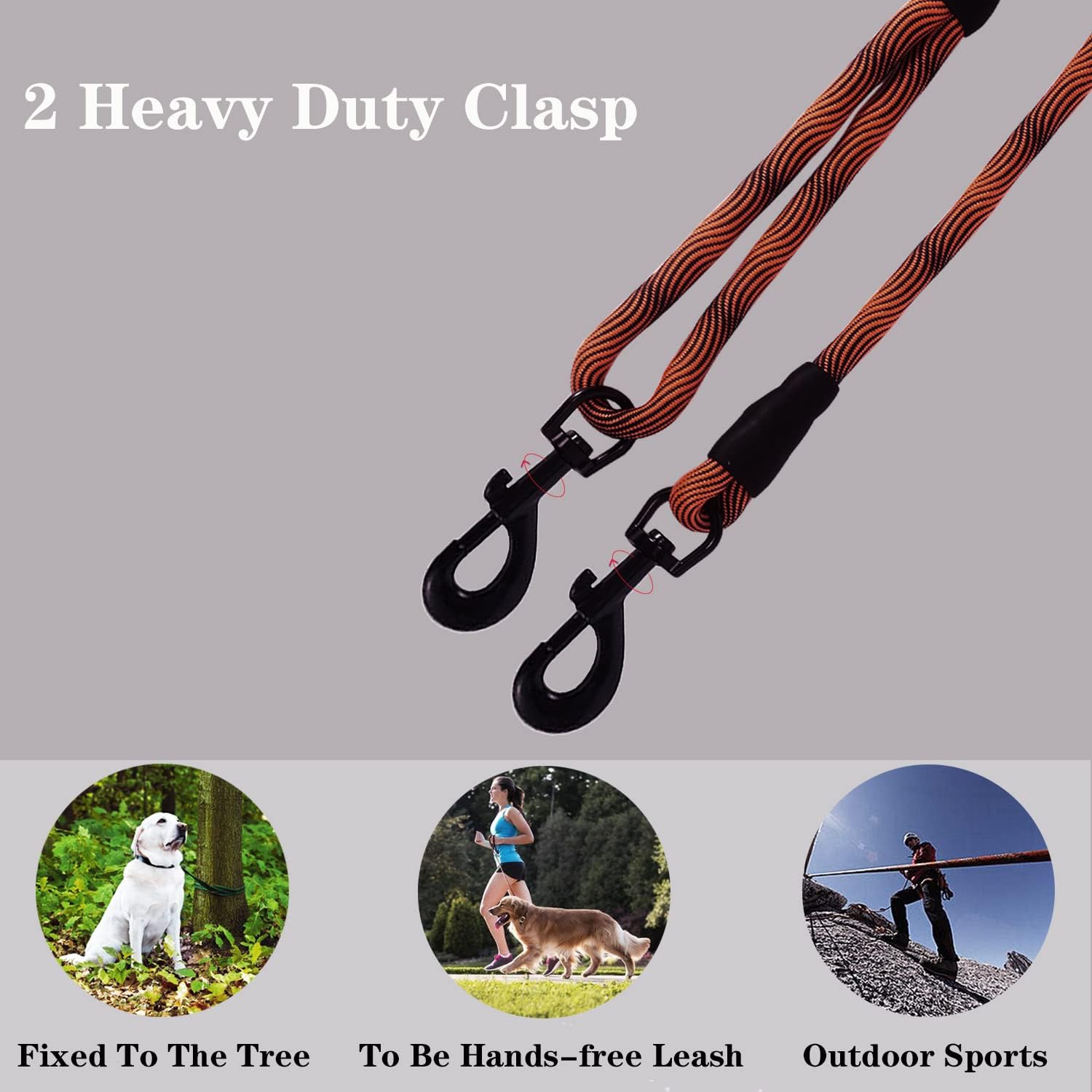 Tie-Out Check Cord Long Dog Leash, 16Ft/30Ft/50Ft Recall Dog Training Rope Leash, Heavy Duty Dog Lead For Large Medium Small Dog