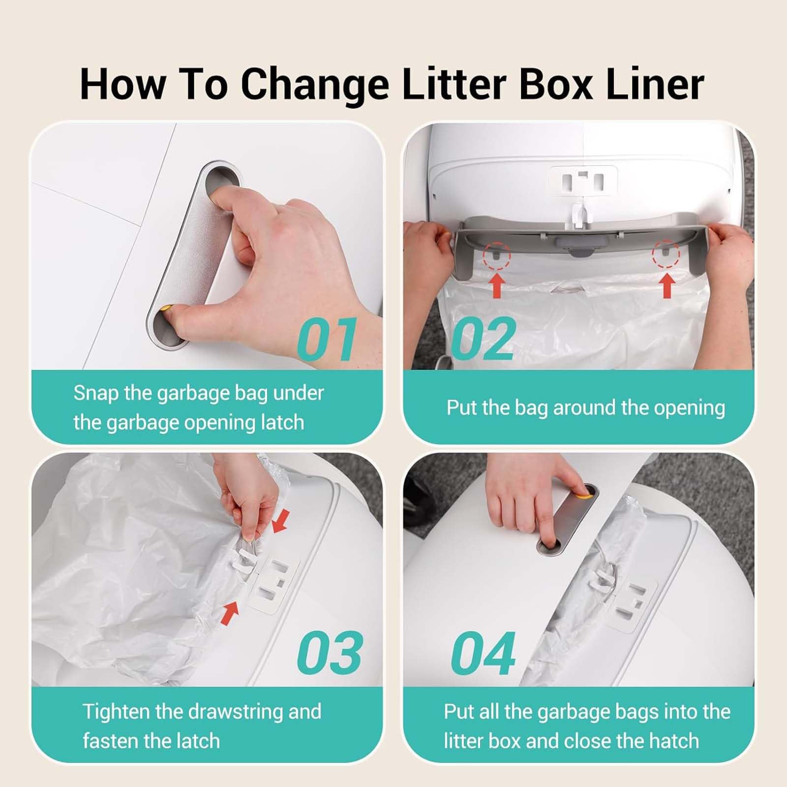 80 Count Waste Bags For Self-Cleaning Cat Litter Box, Replacement Extra Large Cat Litter Box Liners, 4 Rolls Drawstring Trash Ba