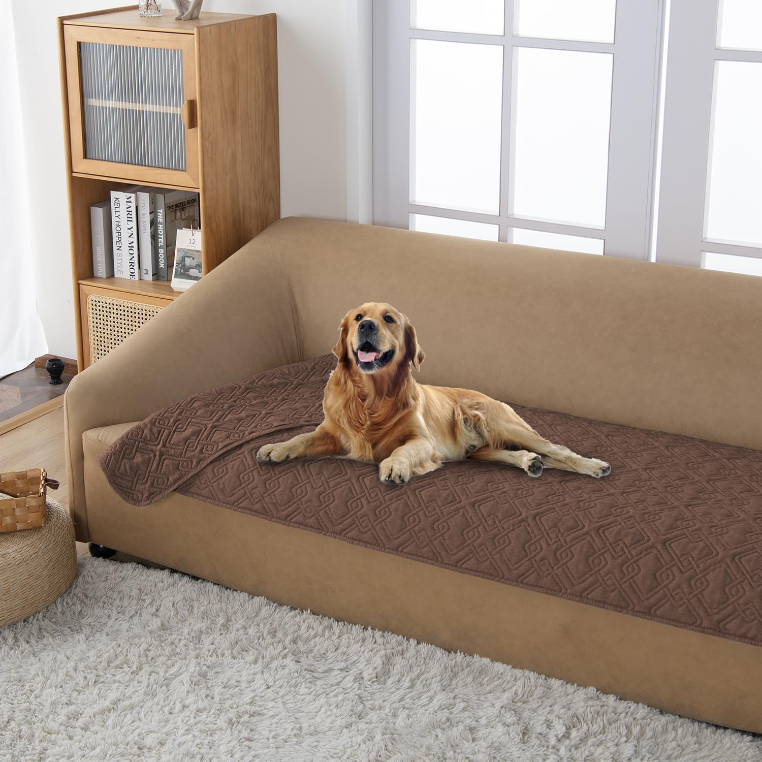 Fuguitex Waterproof Dog Bed Cover Dog Blanket For Pet Furniture Bed Couch Sofa Reversible Linen Texture(30''*53'',Brown + Brown)