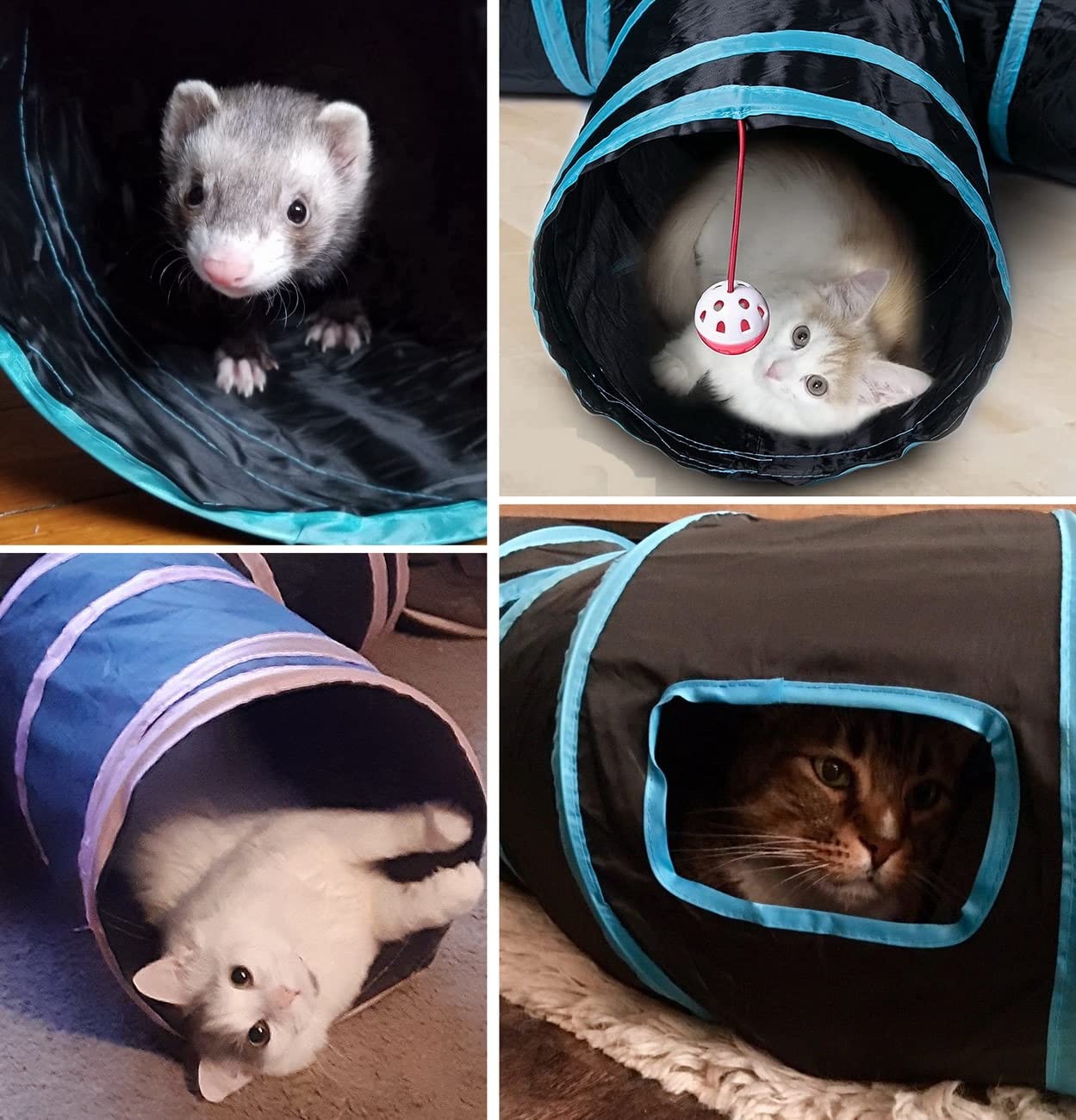 Cat Tunnels, Pet Ferret Rabbit Bunny Tunnels Tubes Subway Habitats, S-Style, Diy Cat Peekaboo Maze House Tent Bed, Kitten Intera