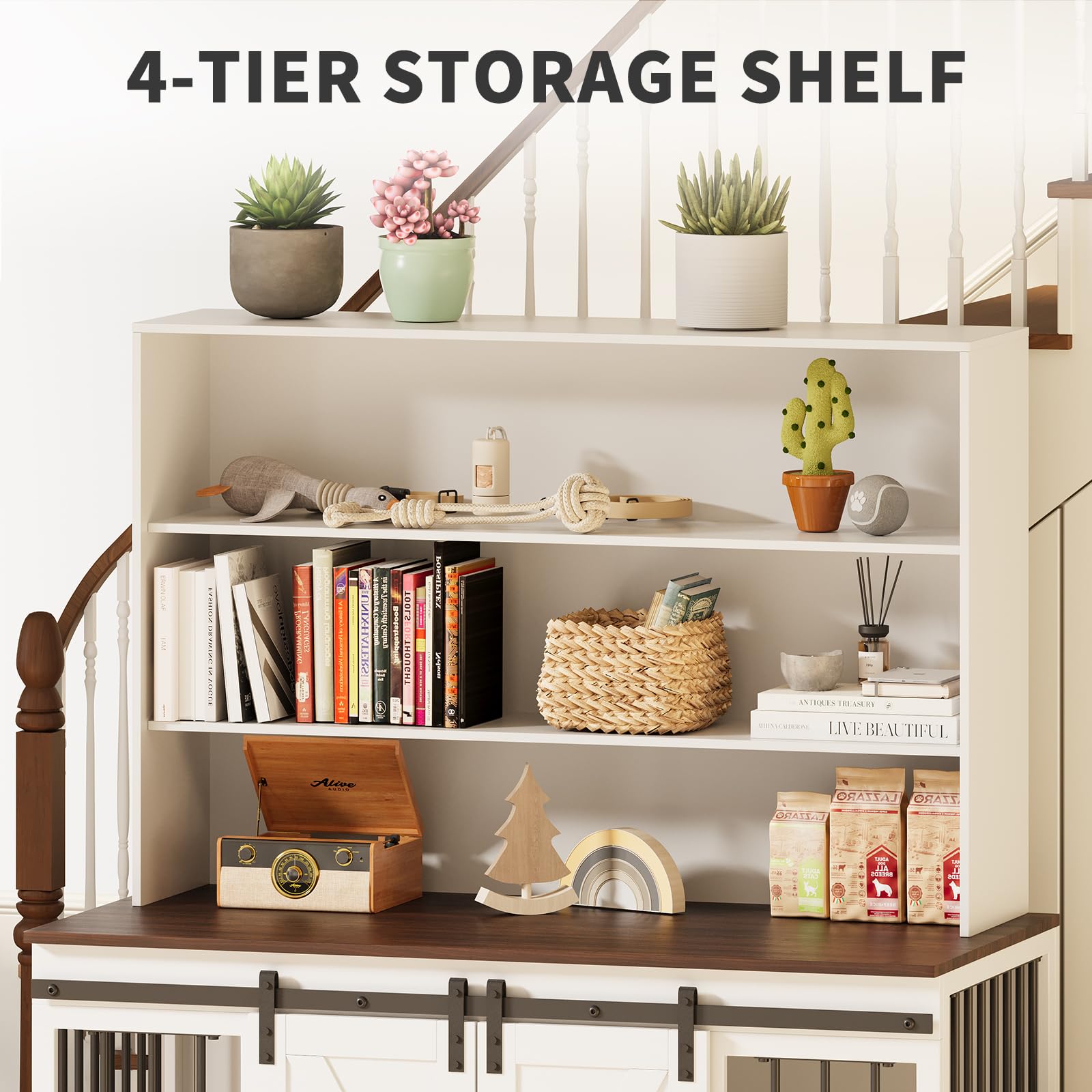 Dog Crate Furniture for 2 Dogs with Storage Shelves, 48 L x 23 W x 63 H Wooden Dog Crate with Double Doors, Heavy Sturdy Dog Ken