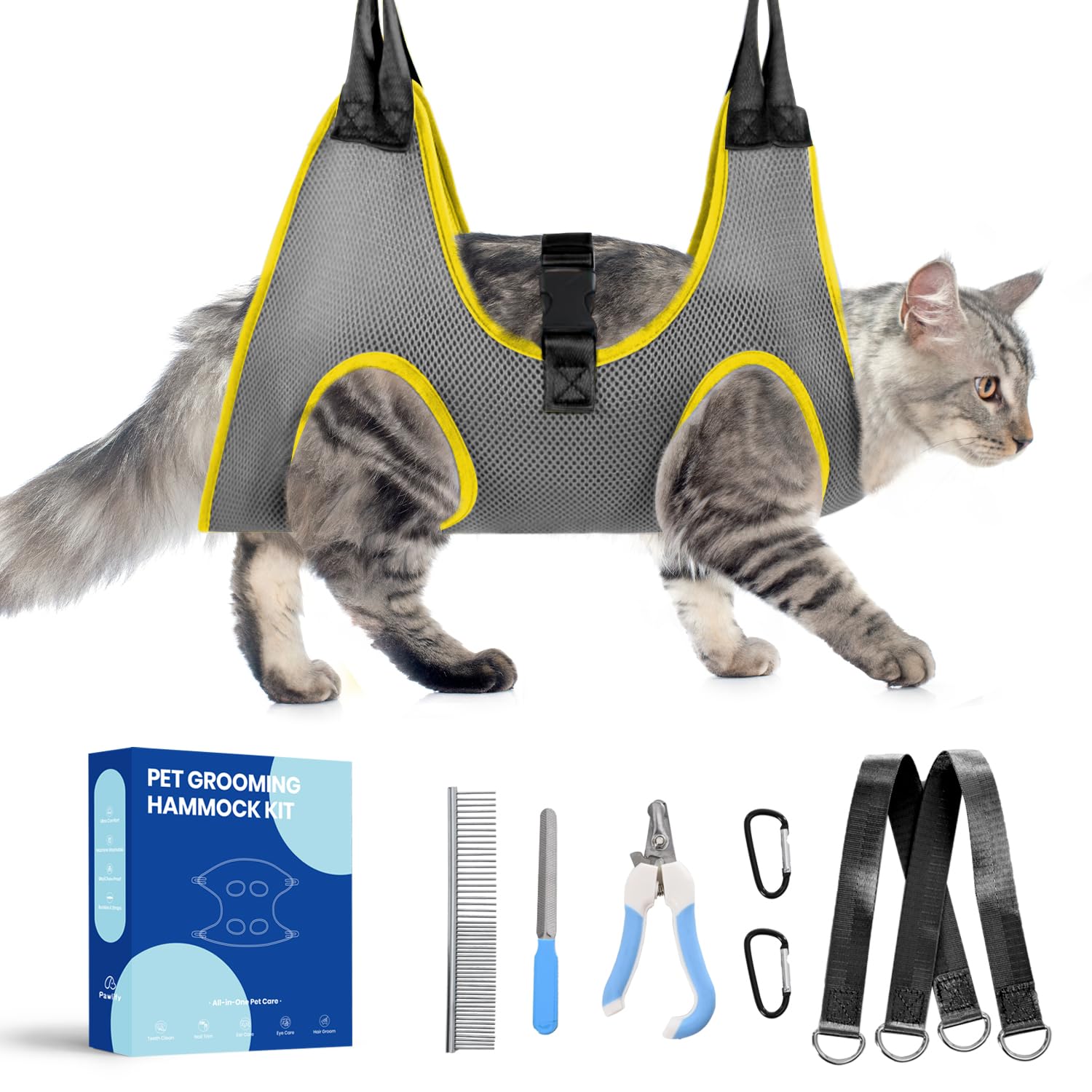 Dog Grooming Hammock, Pawlify Comfy Cat Dog Hammock For Nail Trim, Cute Dogs Grooming Harness With Pet Nail Clipper Trimmer (Dar