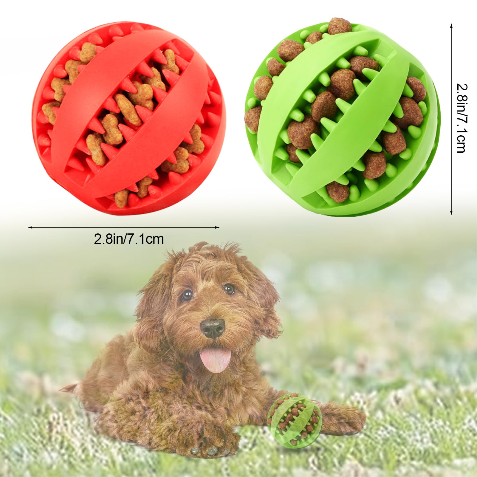 Wanheart Dog Treat Ball - Nontoxic Bite Resistant Dog Toy For Teeth Cleaning & Chewing Training (Red+Green)