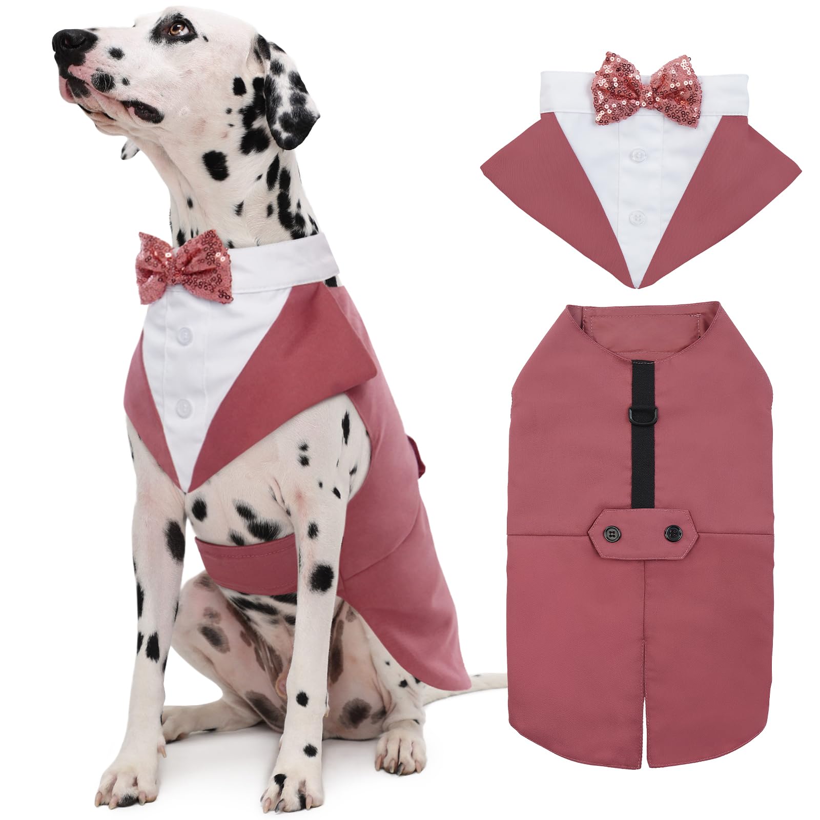 Kuoser Dog Tuxedo Dog Suit And Bandana Set, Dogs Tuxedo Wedding Party Suit, Dog Prince Wedding Bow Tie Shirt Formal Dog Wedding Attire For Large And Medium Dogs Golden Retriever Samo Bulldogs