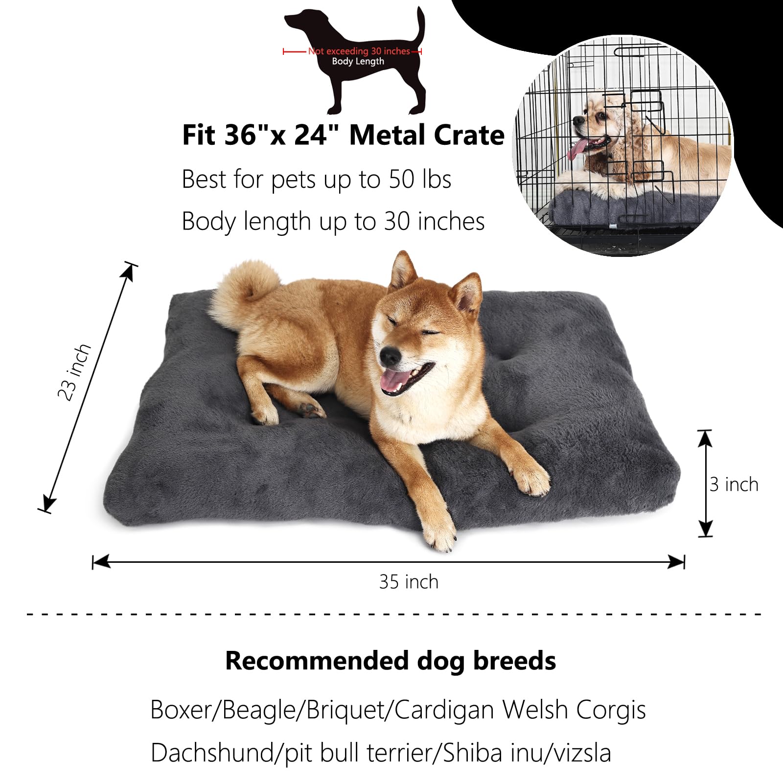 Nononfish 36 Inch Dog Crate Bed For Large Sized Dog Washable,Extra Soft Kennel Pad For 36 X 24 Crates Or Cage With Anti-Slip Bot