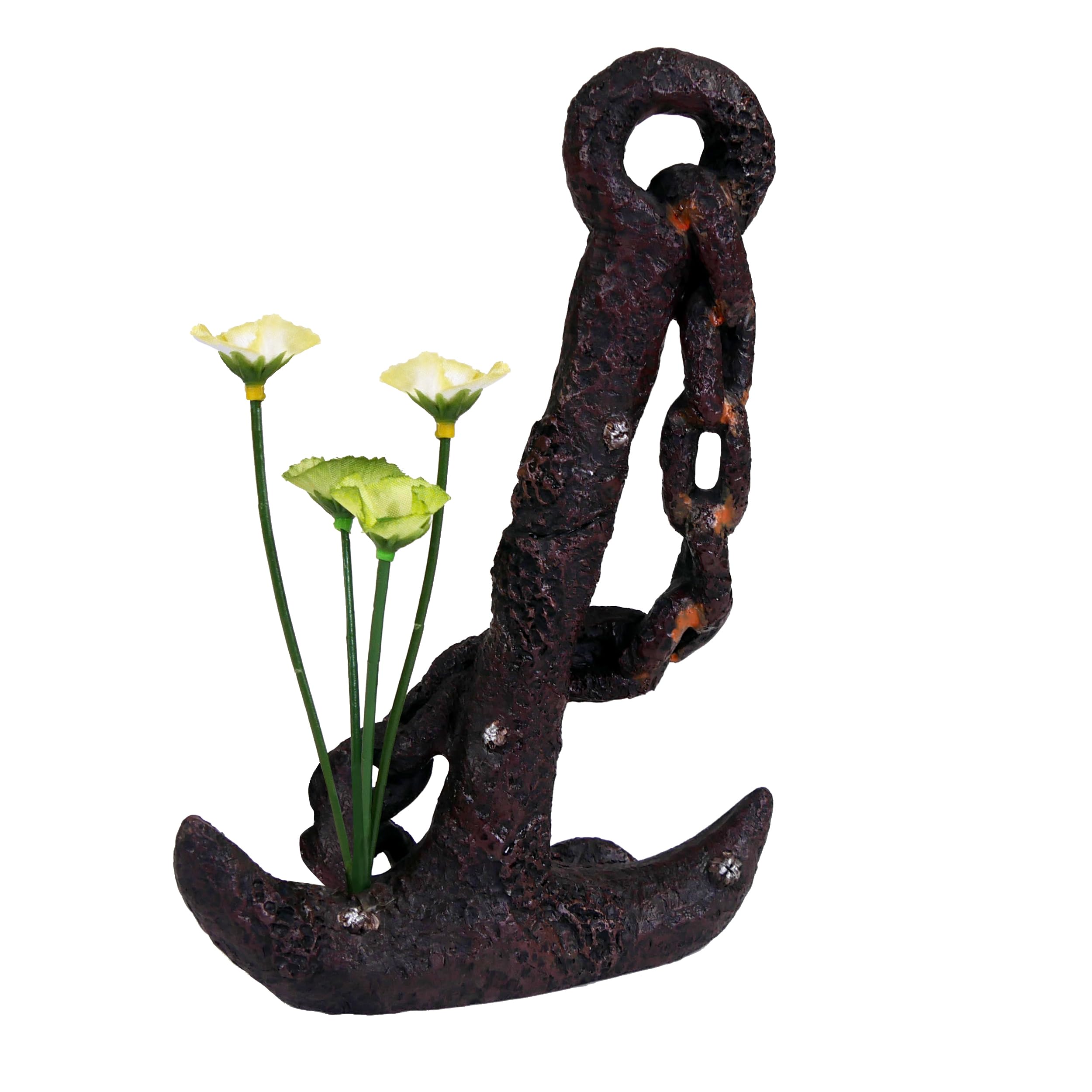 Penn-Plax Deco-Replica Anchor With Faux Silk Plant Aquarium Decoration, Medium (Rr801)