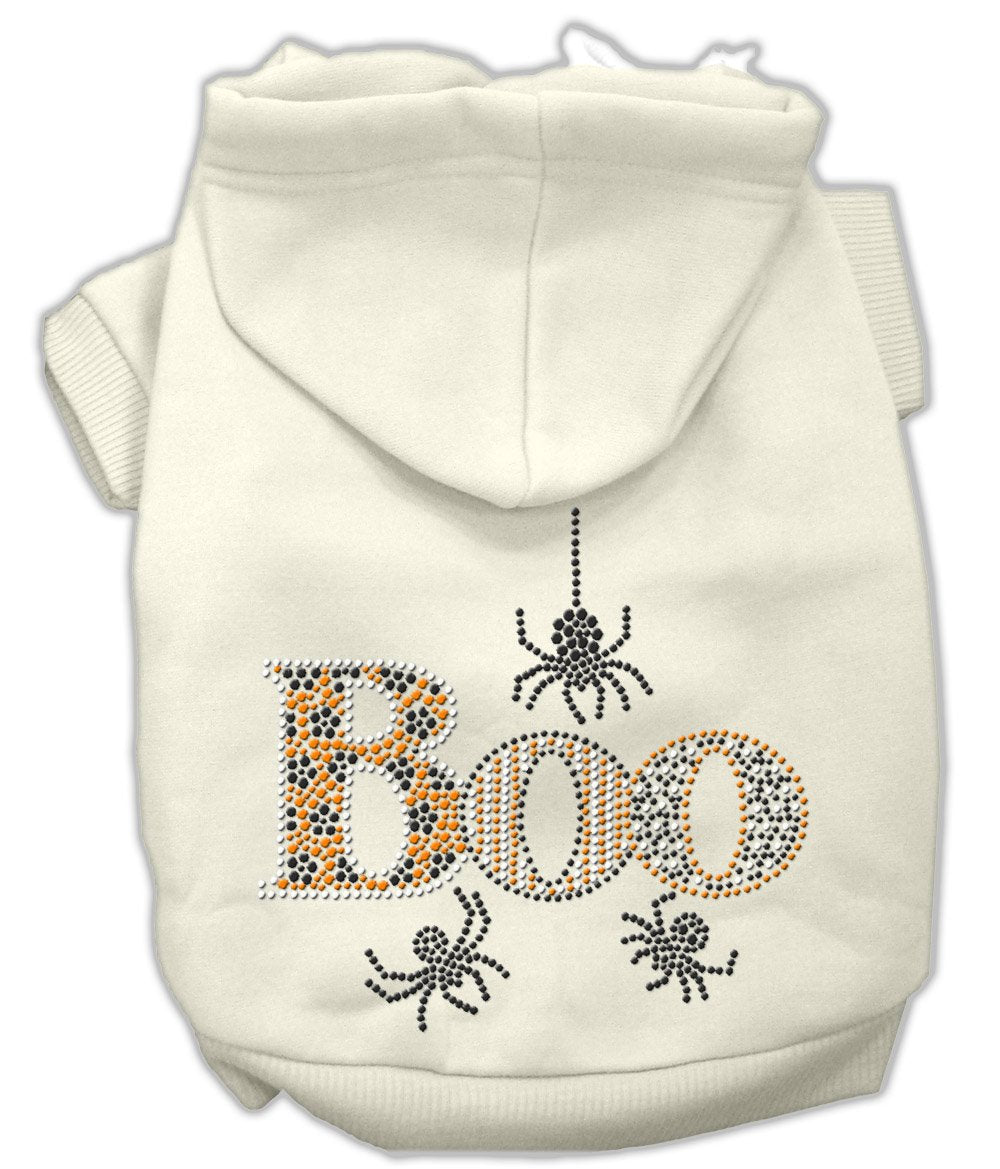 Mirage Pet Products 8&quot; Boo Rhinestone Hoodies, X-Small, Cream