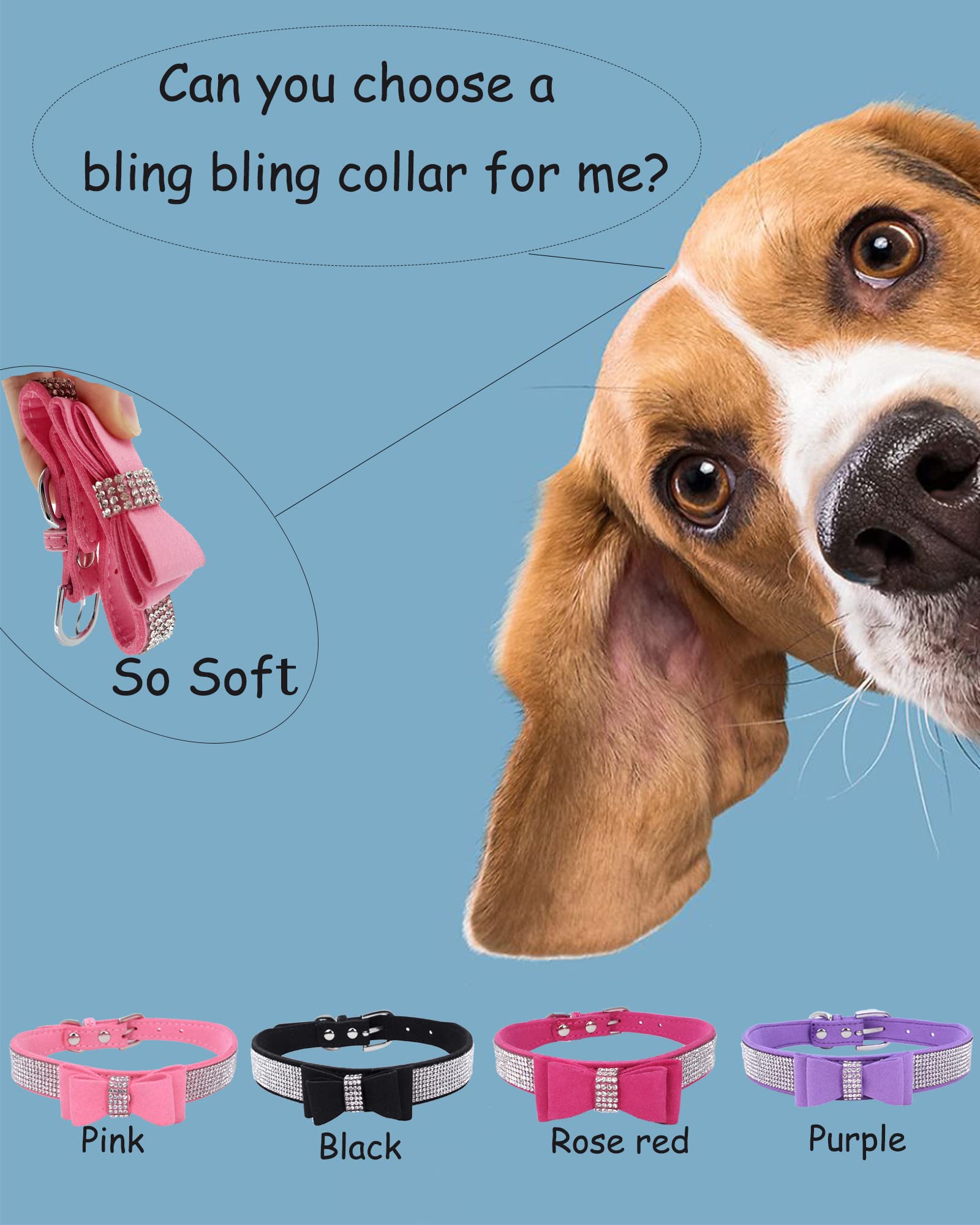 Bling Rhinestone Dog Collars For Small To Large Dogs, Adjustable Leather Suede Sofe Cat Collar (L(15''-18.1''/38Cm-46Cm), Purple
