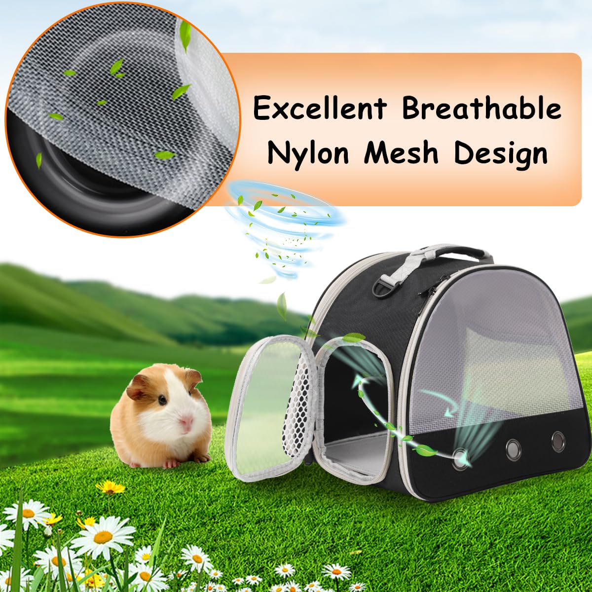 Breathable Guinea Pig Carrier Backpack With Nylon Mesh Window Portable Carrier For Guinea Pig, Bunny Bearded Dragon Bird Chinchi