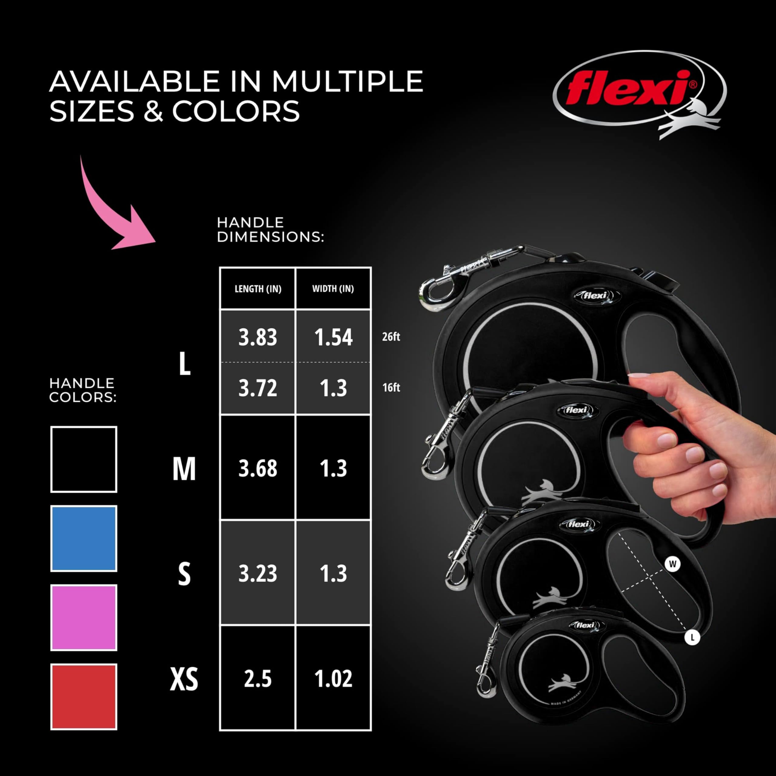 Flexi New Classic Retractable Dog Leash (Cord), Ergonomic, Durable And Tangle Free Pet Walking Leash For Dogs Up To 18 Lbs, 10 Ft, Extra Small, Black