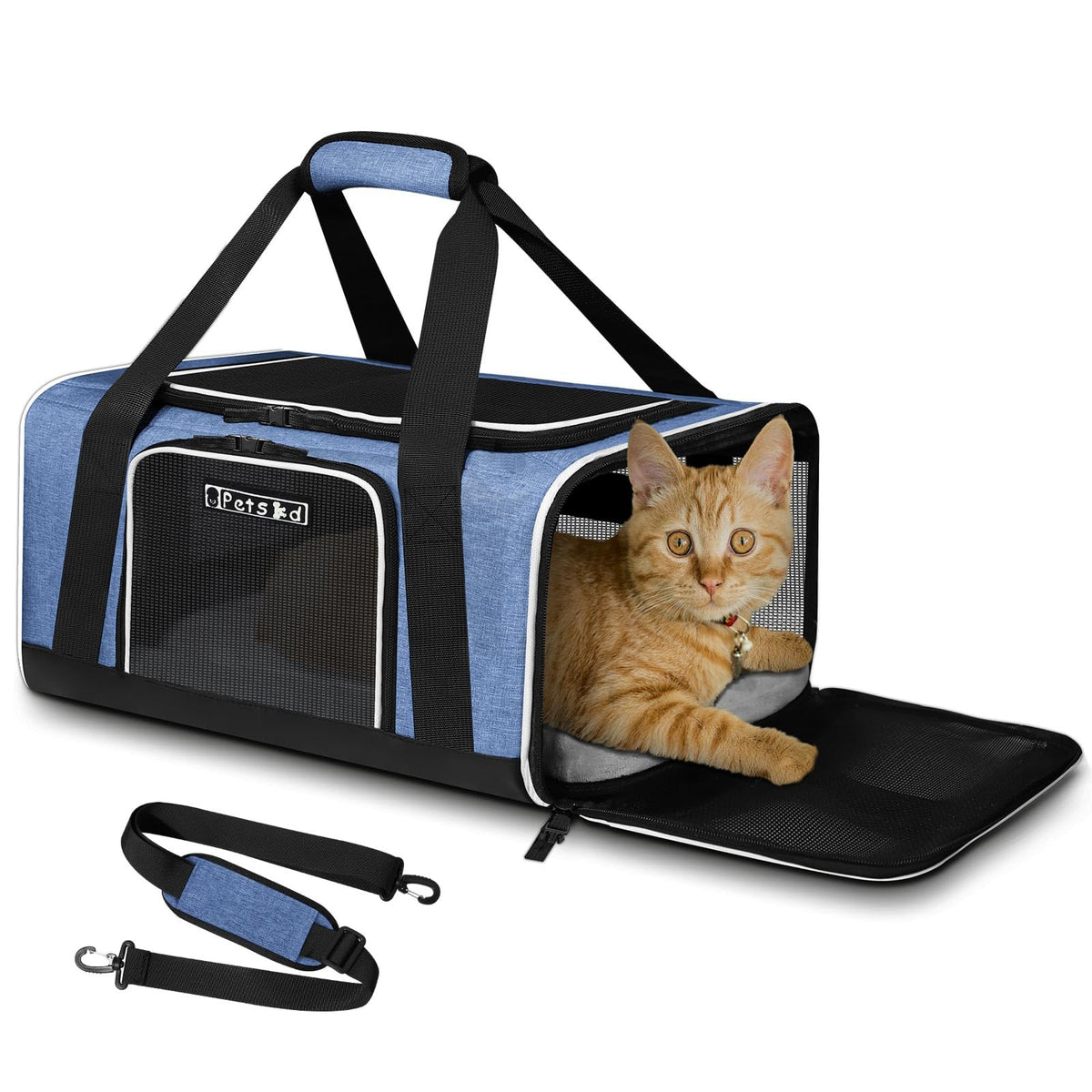 Petskd Pet Carrier 17X12X8.5 Jetblue Allegiant Airline Approved,Pet Travel Carrier Bag For Small Cats And Dogs, Soft Dog Carrier For 1-8 Lbs Pets,Dog Cat Carrier With Safety Lock Zipper(Blue)