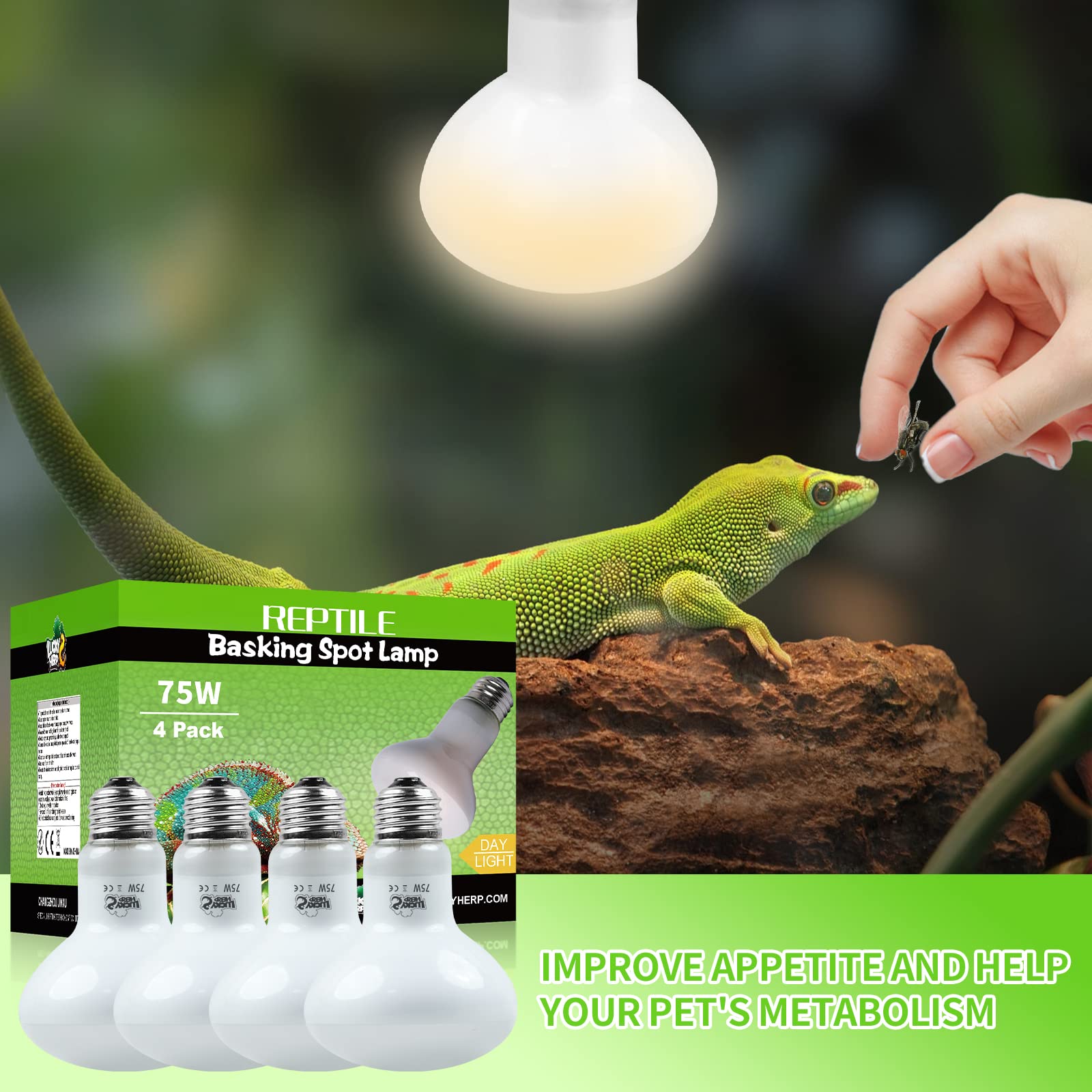 LUCKY HERP 4 Pack 100W Reptile Heat Lamp Bulb (2nd Gen), Amphibian Basking Light Bulb, Reptile Daylight Bulb for Turtle, Bearded