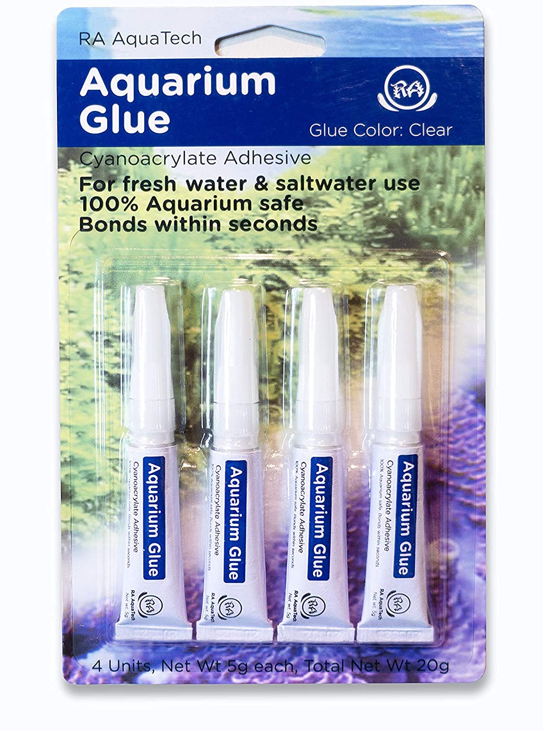 Ra Aquatech Aquarium Glue Clear For Plants Corals Aquascaping Instant Aquarium Safe (4Pcs Pack)