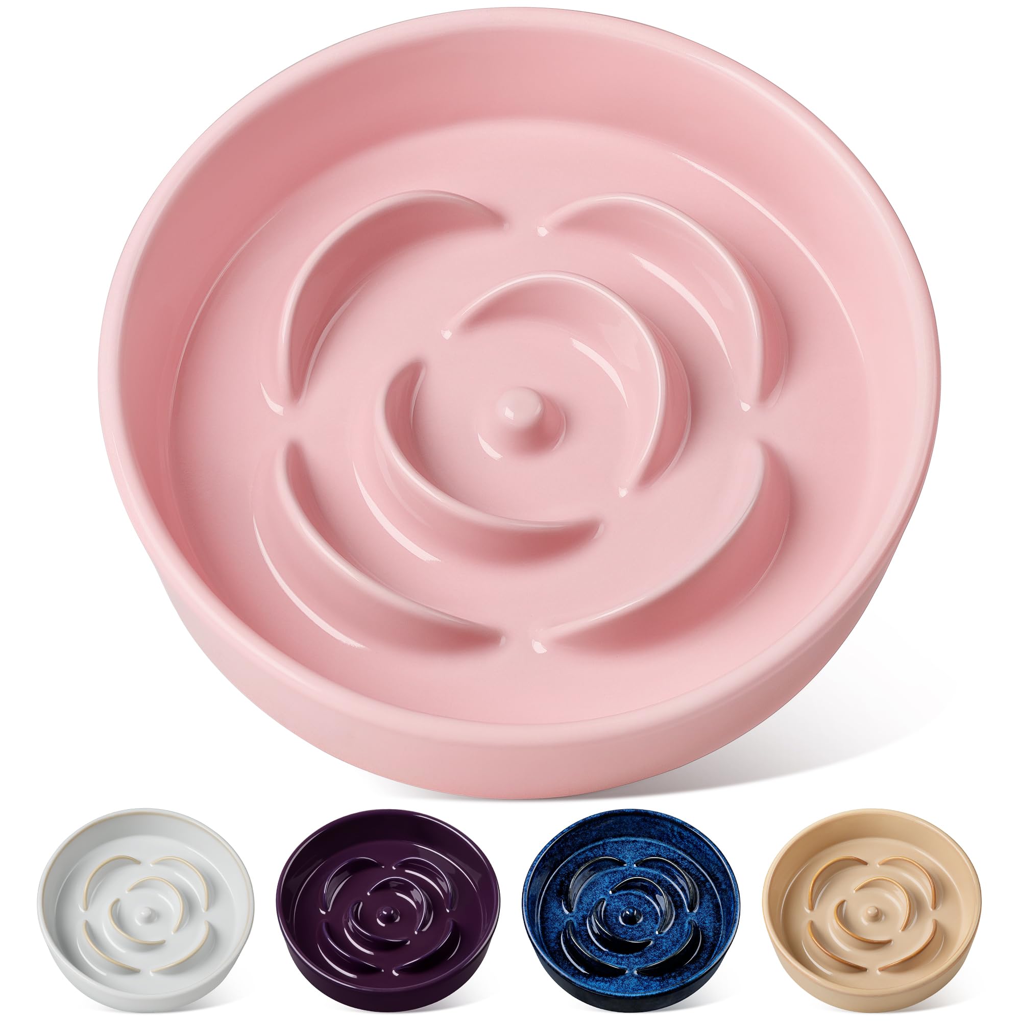 vancasso Slow Feeder Dog Bowl, 3 Cups Ceramic Slow Feeder for Large Breed, Puzzle Maze Dog Food Bowl for Fast Eater, Pink