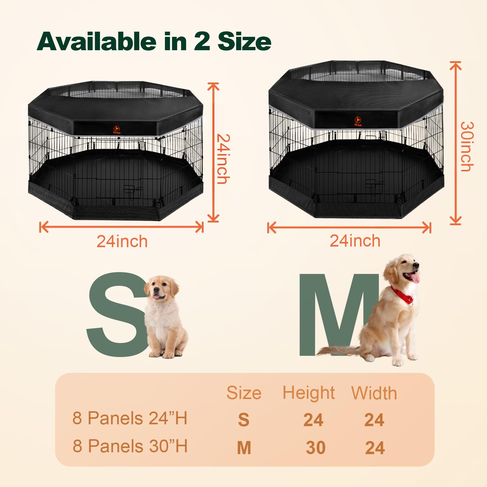 Pjyucien Dog Playpen - Metal Foldable Dog Exercise Pen, Pet Fence Puppy Crate Kennel Indoor Outdoor With 8 Panels 24”H & Top Cover And Bottom Pad For Small Medium Pets