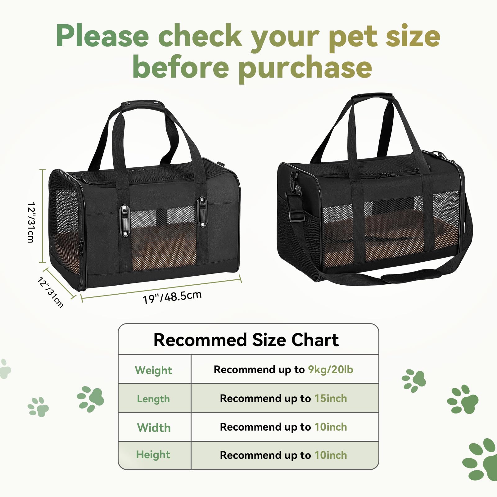 Petsfit 19X12X12 Pet Carrier For Large Cats (Up To 20 Lbs), Soft-Sided Small Dog Travel Carrier, Upgraded With Patented Buckle A