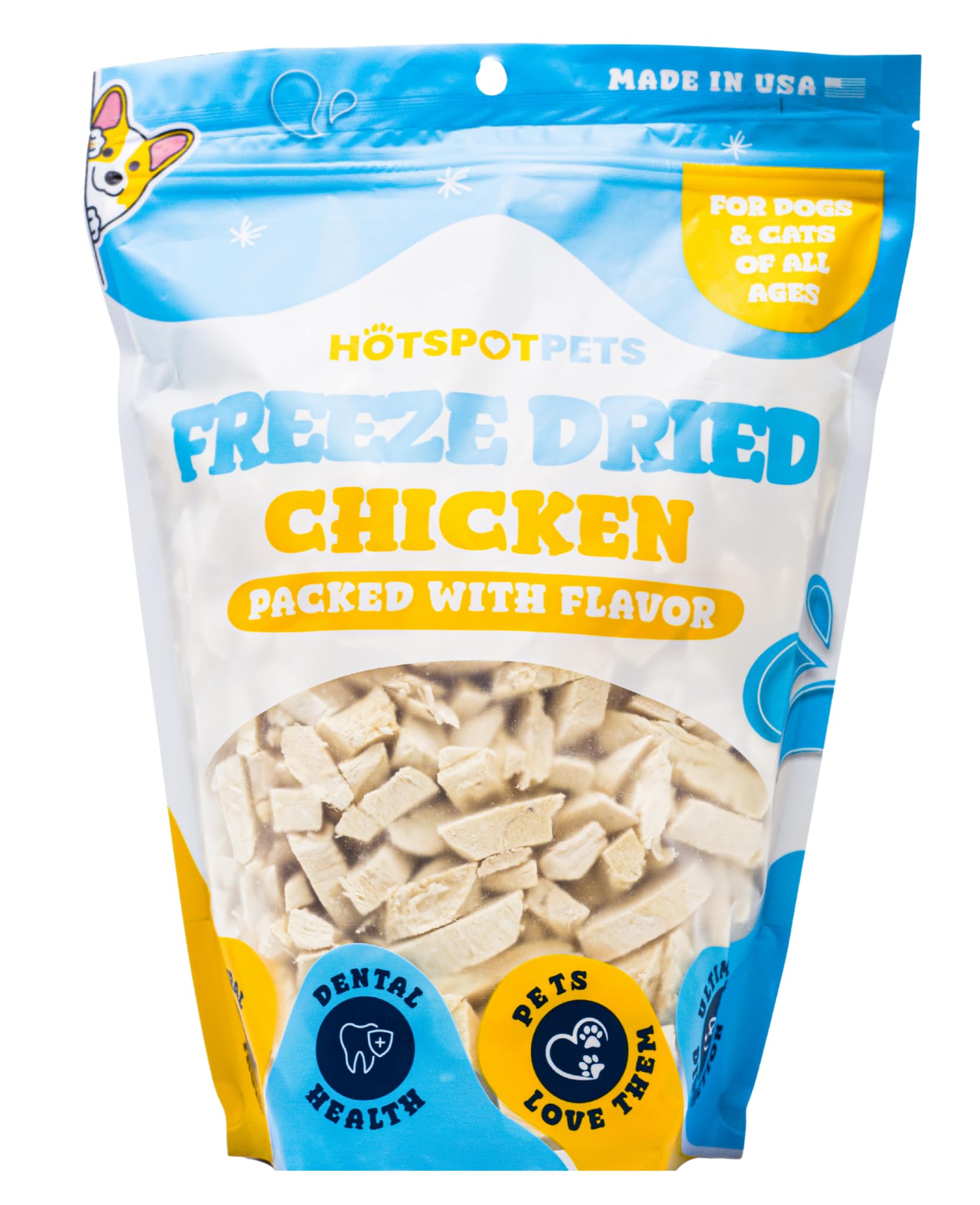 hotspot pets Freeze Dried Chicken Treats for Cats & Dogs - 1LB Grain-Free, All Natural, Resealable Bag - Perfect for Training & Snacks