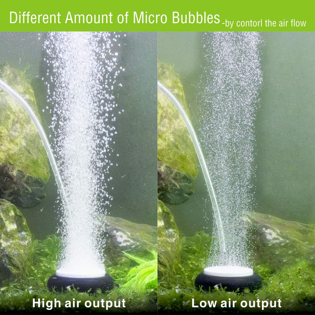 Hygger Aquarium Air Stone, Bubble Stone Fish Tank Oxygen Stone Ultra Silent Deep Dissolving Oxygen Diffuser Kit For Aquarium Fish Tank And Hydroponic (Black, 2 Inch)