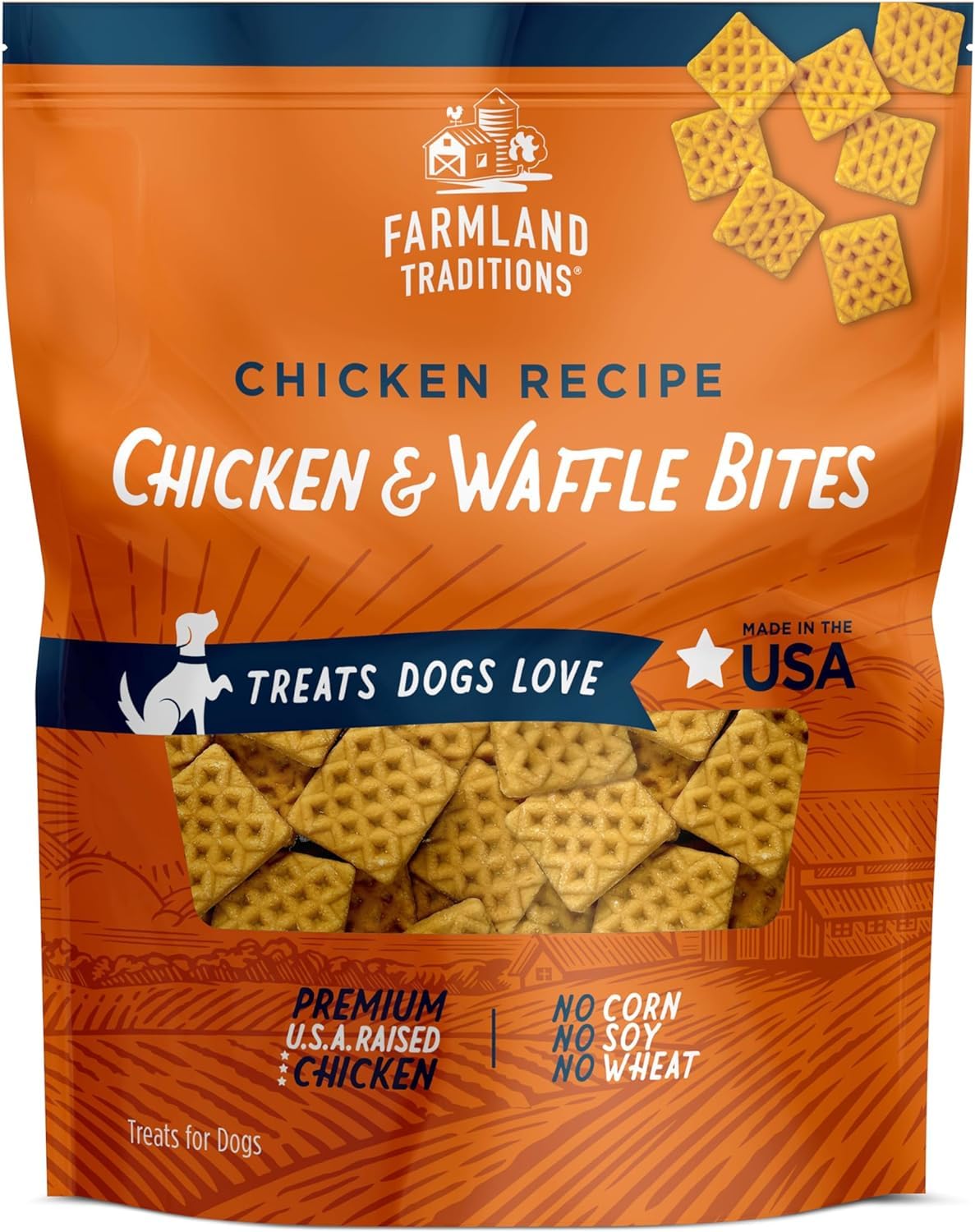 Farmland Traditions Chicken & Waffle Bites, Gluten-Free Dog Treats, Made in USA for All Breeds & Sizes, 6 Oz Bag