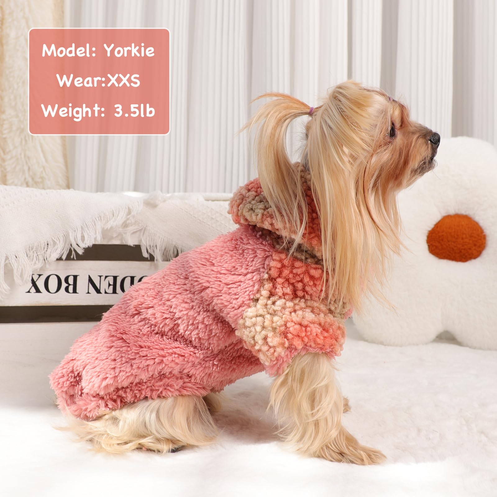 Fleece Dog Sweater Hoodie Warm Fuzzy Velvet Sweaters Winter Clothes For Small Dogs Girl Boy (Orange Plaid, Medium)